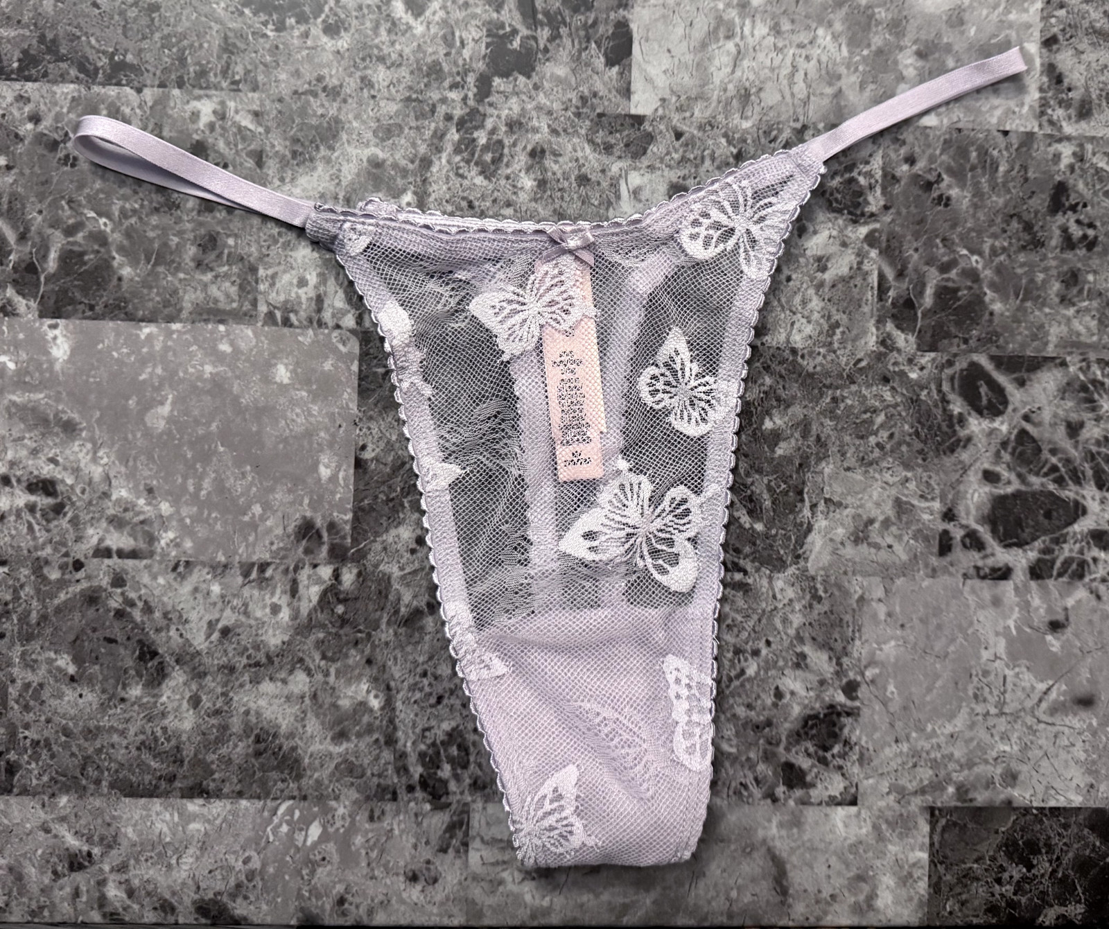 NWT VICTORIA’S SECRET LAVENDER PURPLE BUTTERFLY NETTED MESH BOW THONG PANTIES