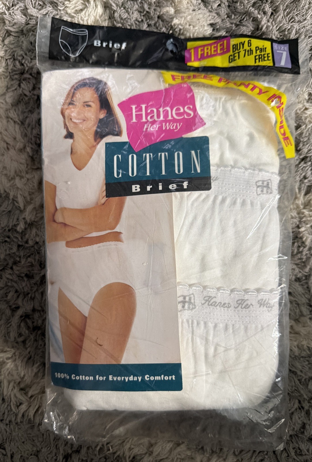 Vtg Hanes Her Way Sz 7 100% Cotton Brief Pack of 7 White New Old Stock NOS 1999