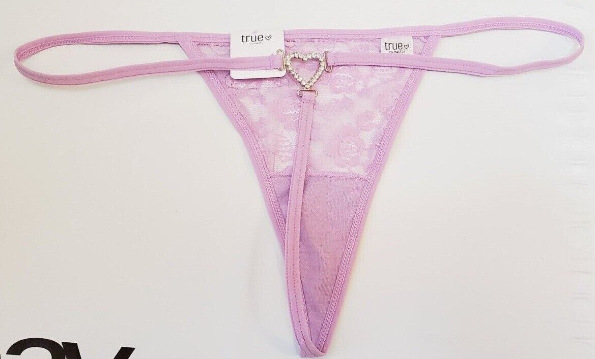 Rue 21 Women’s T Back Thong Panties MEDIUM Lavender Heart Rhinestone New