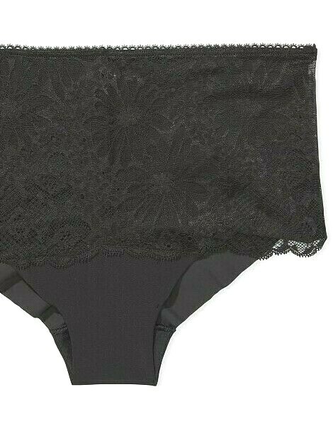 L Black Floral Lace Front NOSHOW Victorias Secret High Waist Midi Brief Panty
