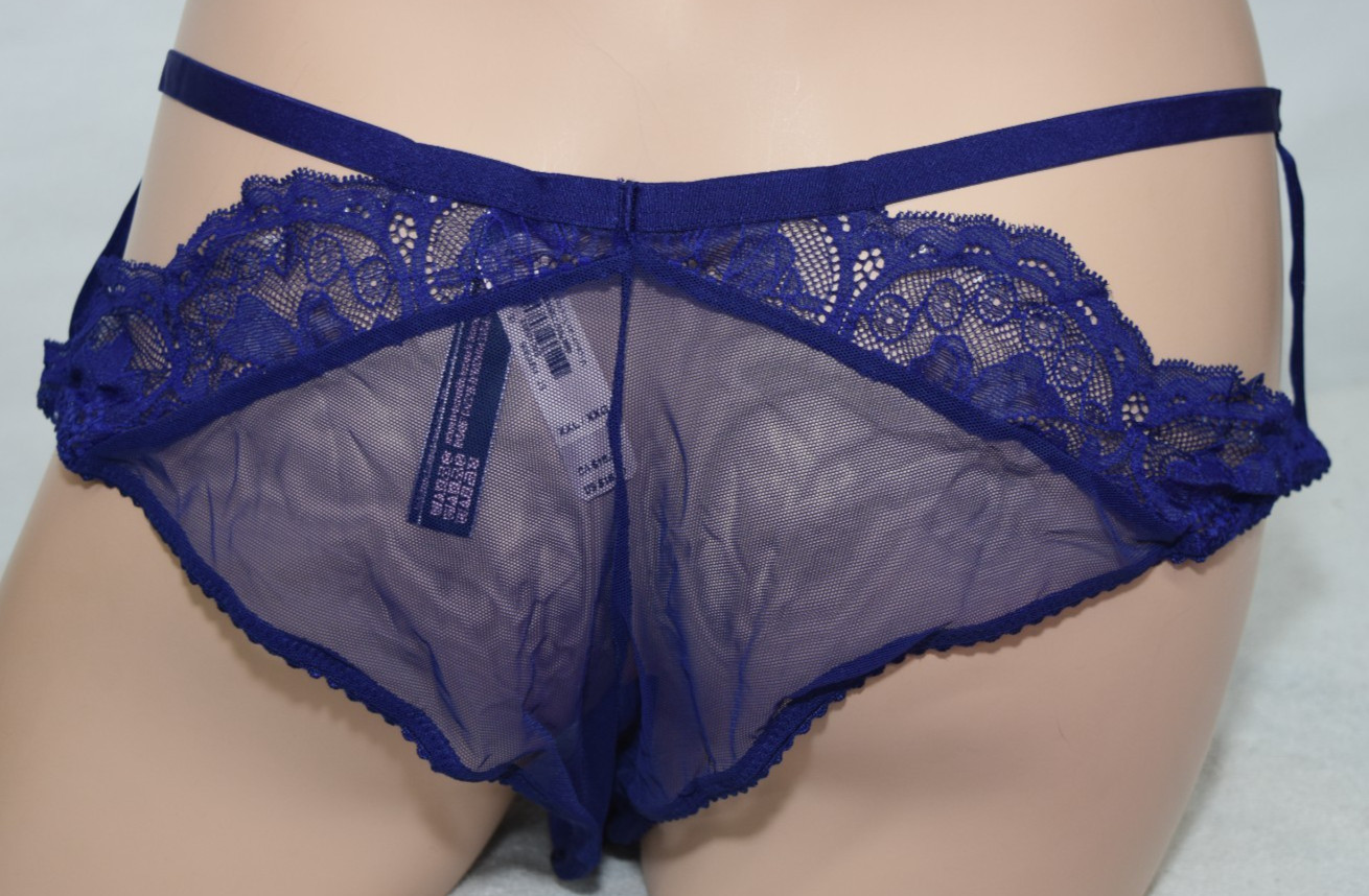NWT Victoria’s Secret Blue Satin Lace Strappy Sides Cheeky Panty XXL 2X 11/22