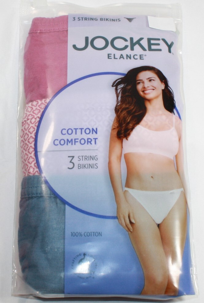 New 3 pack JOCKEY covered waistband 100% cotton STRING BIKINI PINK BLUE geo