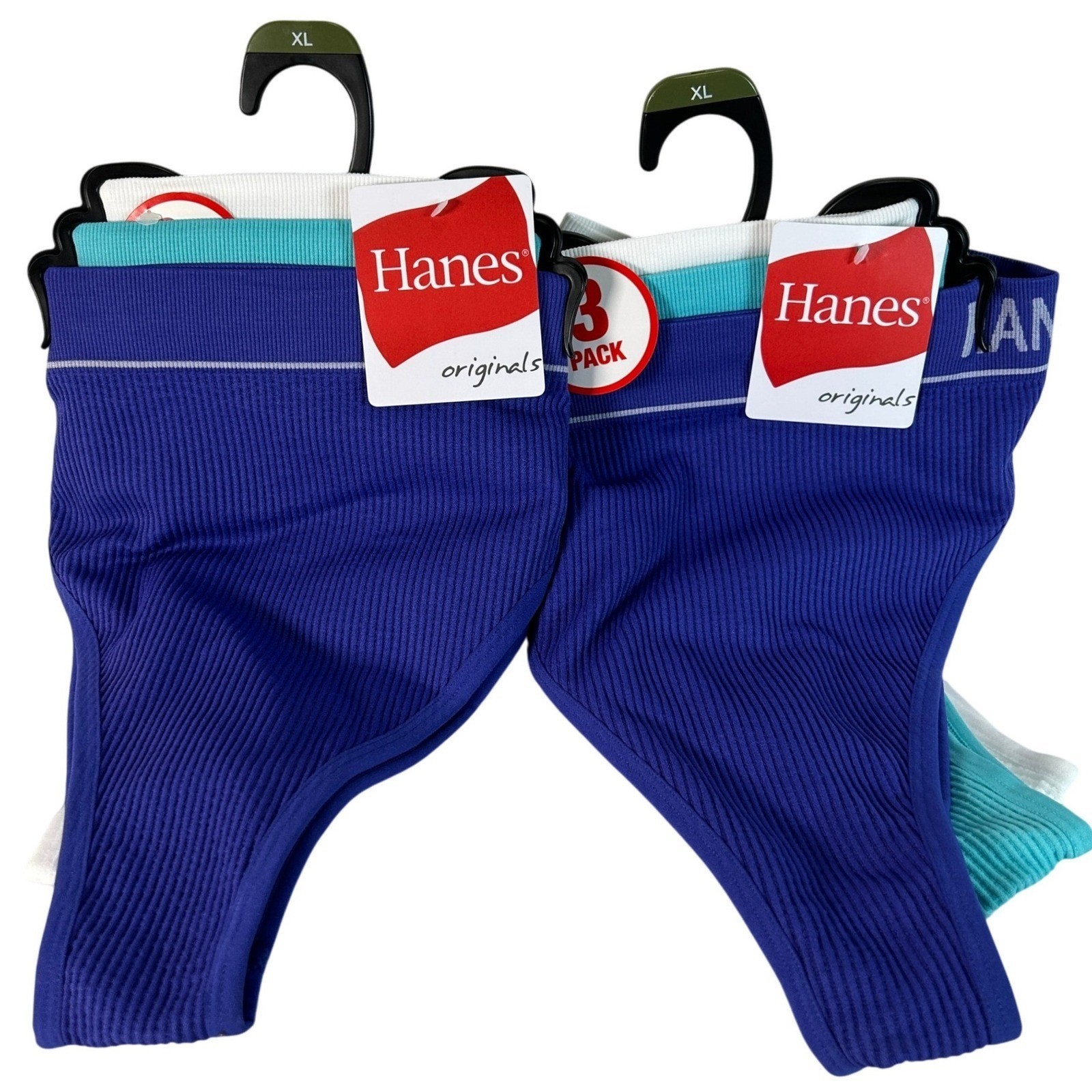 Hanes Originals Womens 6 Pack Seamless Ribbed Bikini Underwear Blue Teal XL New