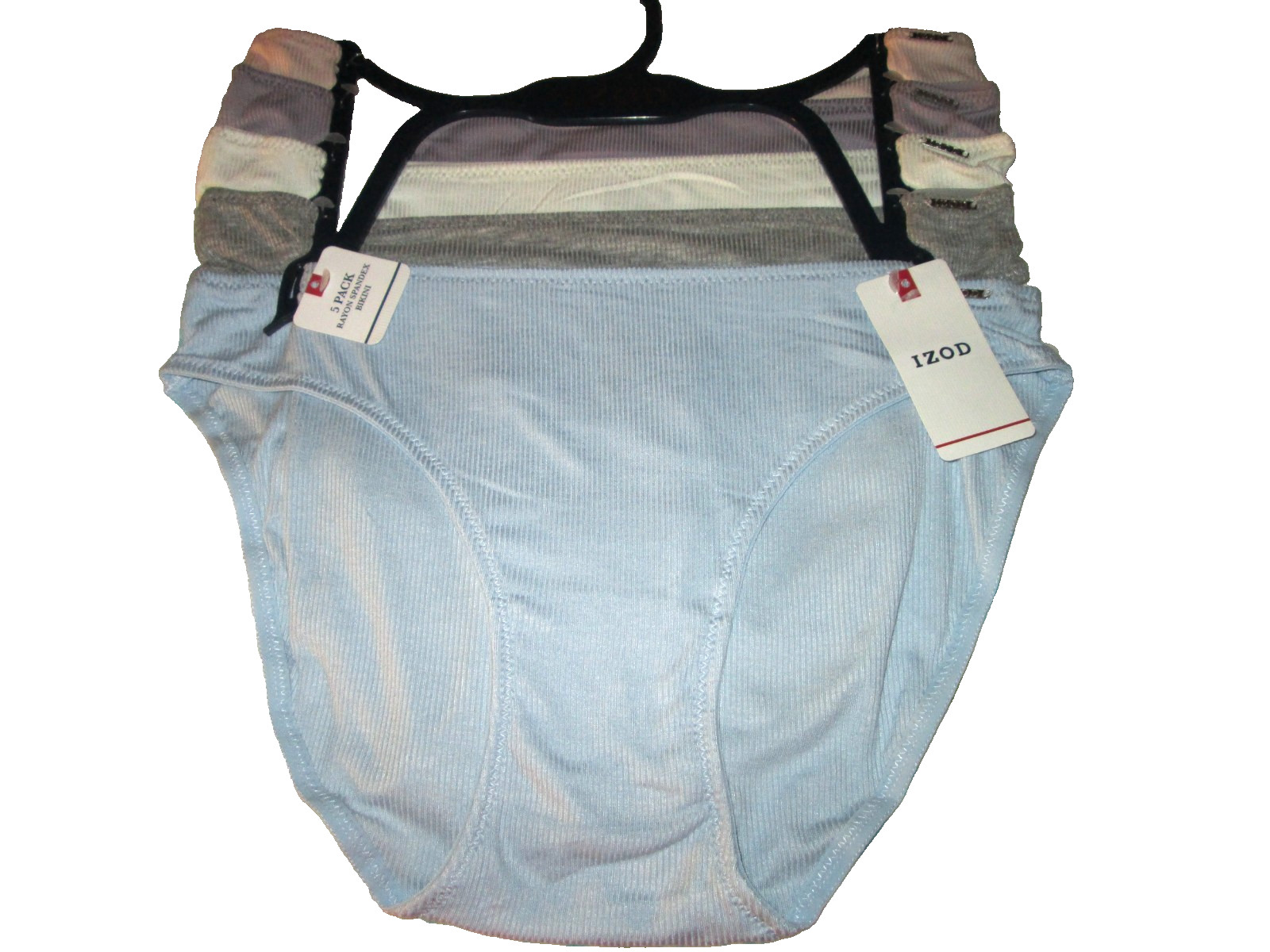 IZOD-Women Panties-RAYON SPANDEX ribbed BIKINI-5 PK-SZ M-PASTEL COLORS