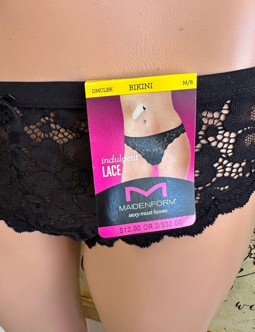 Maidenform Panty Bikini Luxurious Allover Lace Set/3 sz 6/M New Black & Beige