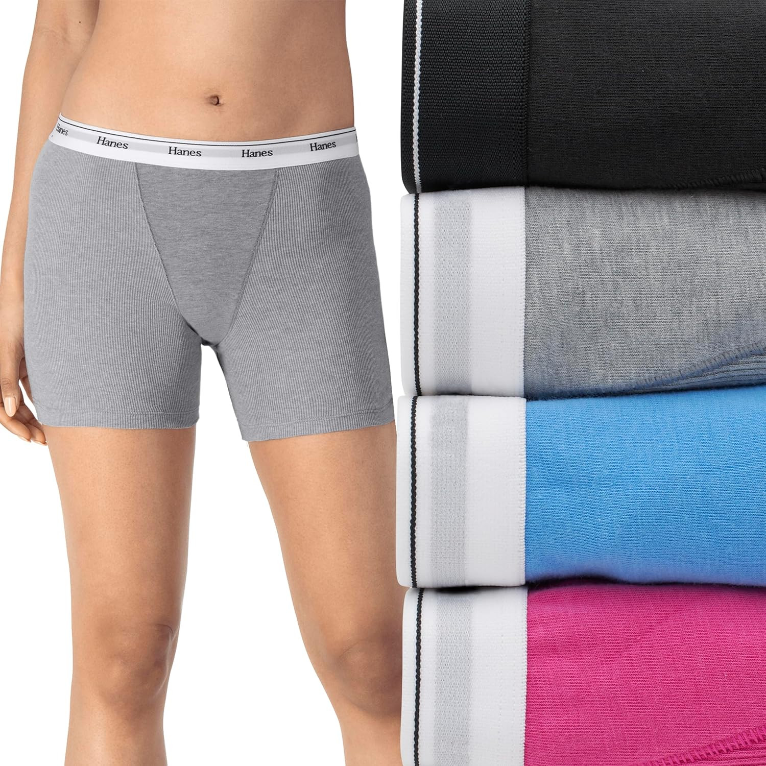 Originals Women’S Mid-Thigh Boxer Brief Pack, Stretch Cotton Underwear, 4-Pack