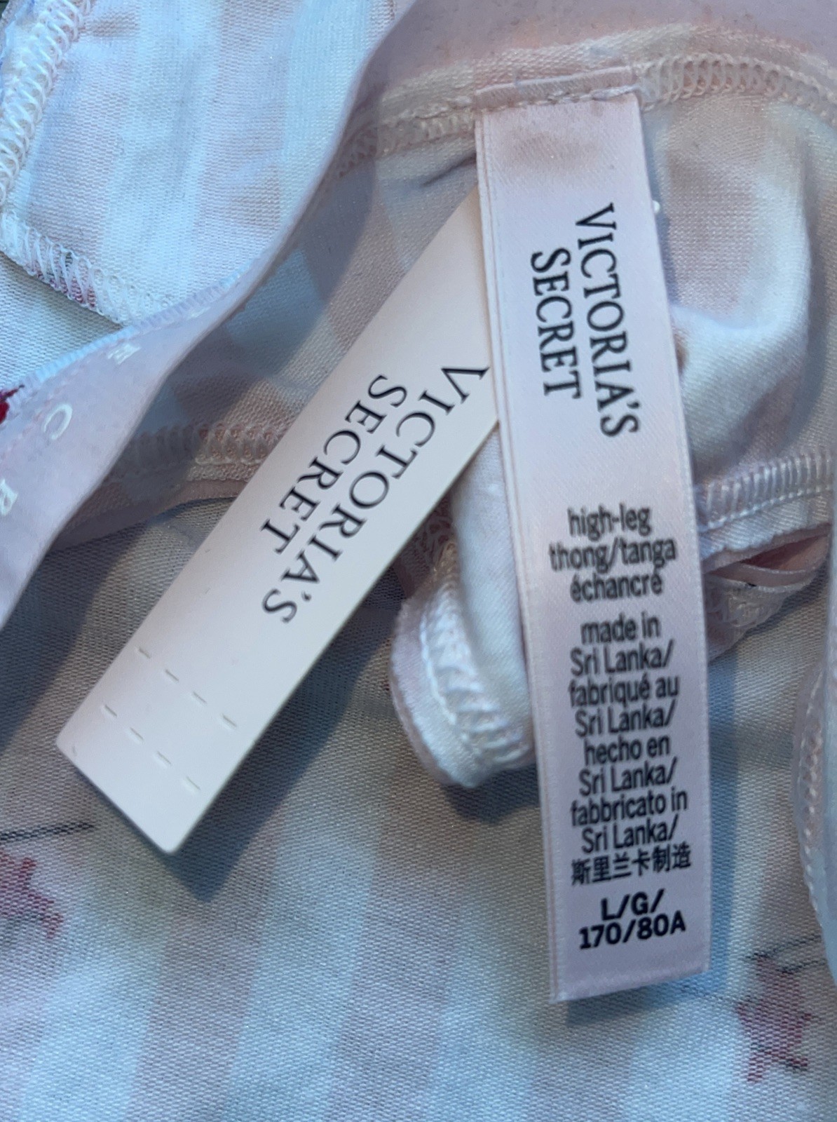Victoria’s Secret Pink Logo Sky High Leg Thong Panty White Pink NWT Size Large