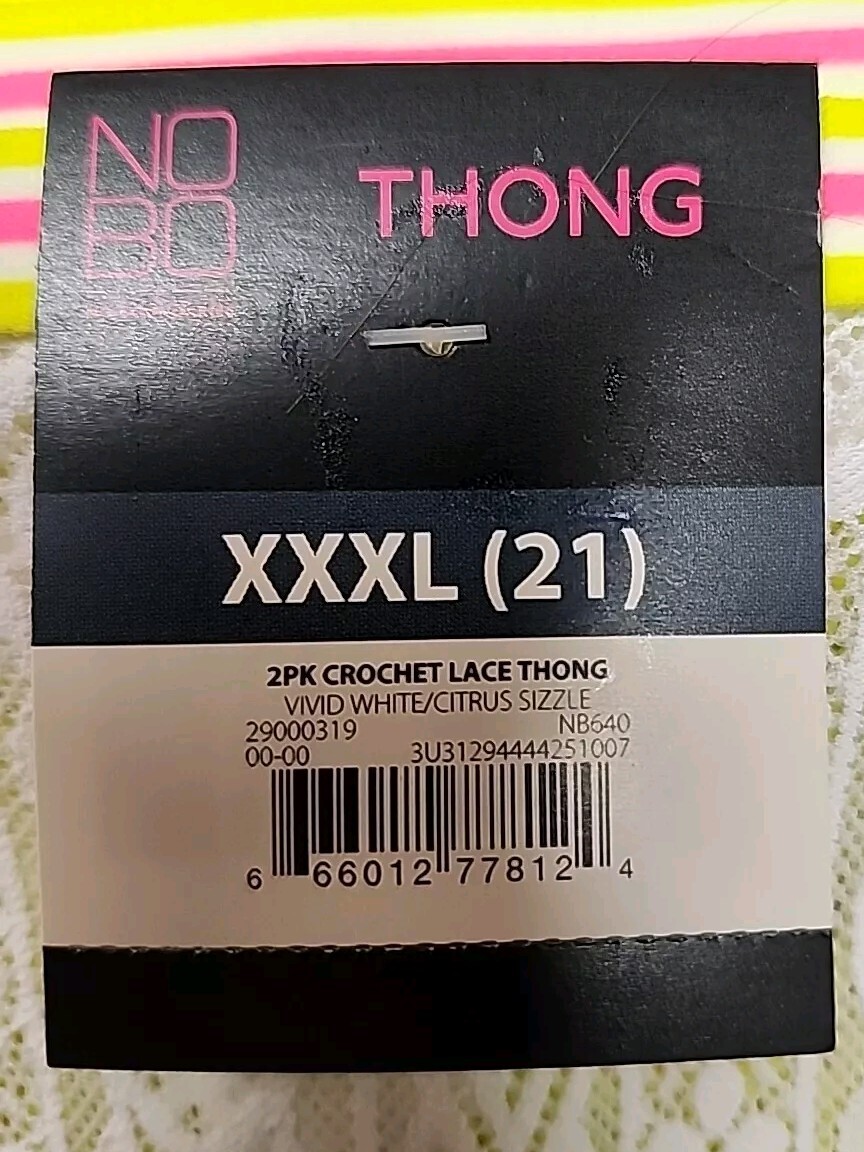 NWT No Boundaries Junior’s 2 Pack Crochet Lace Thong Size XXXL White & Citrus