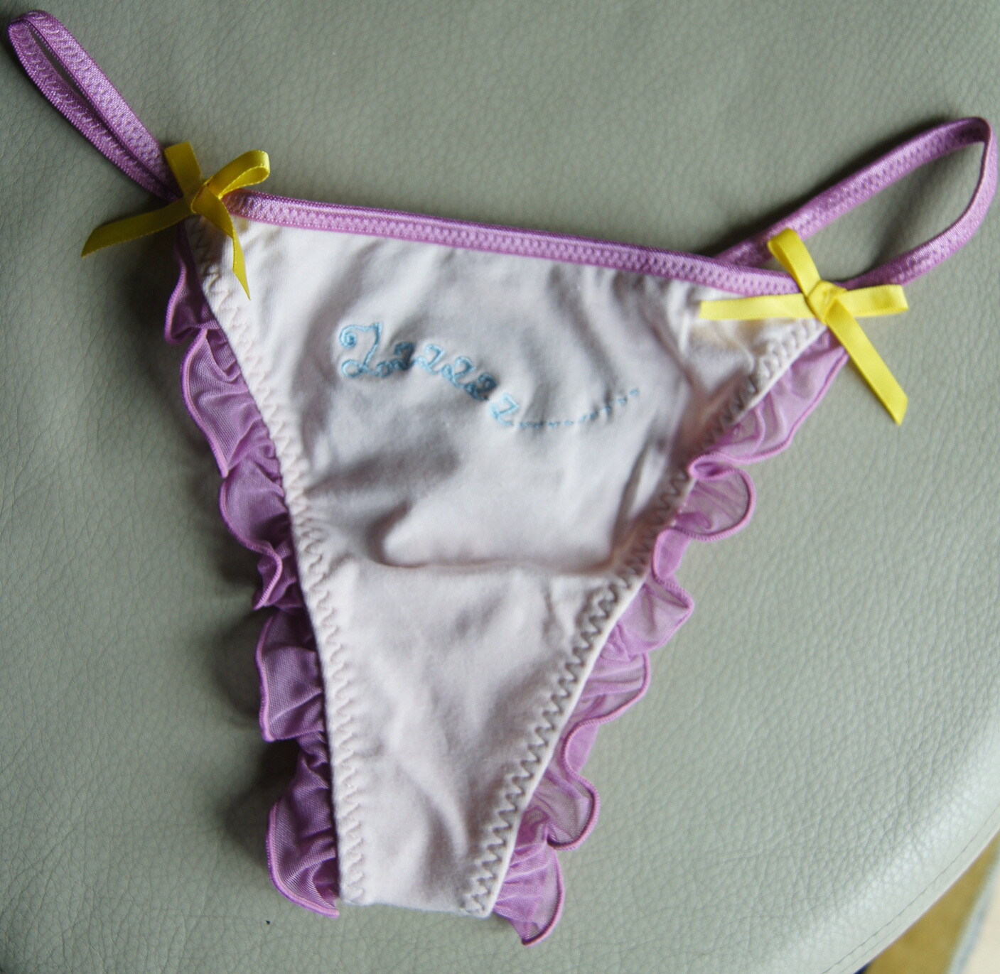 Verdissima Pink Cotton Thong Lilac Ruffle Plus Culotte With Eyelashes