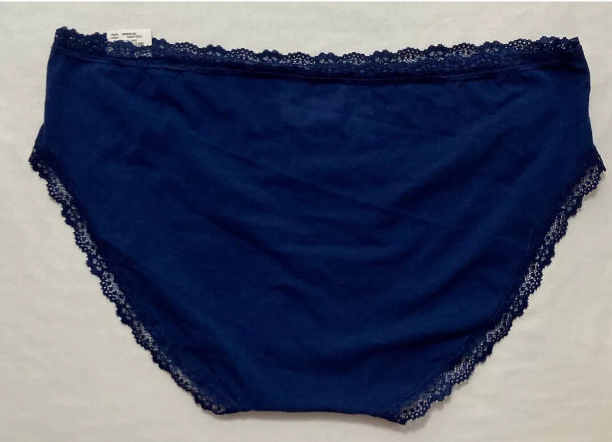 JENNI Women’s Lace Trim Hipster Underwear, Navy Sea Blue XXXL