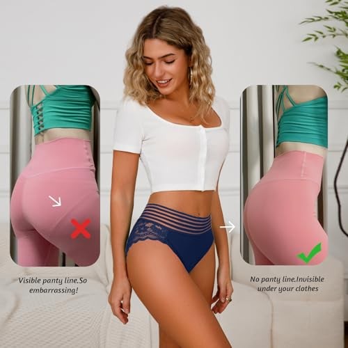 Lace Underwear for Women High Waisted 2X 7pcs-black/Nude/White/Blue/Green
