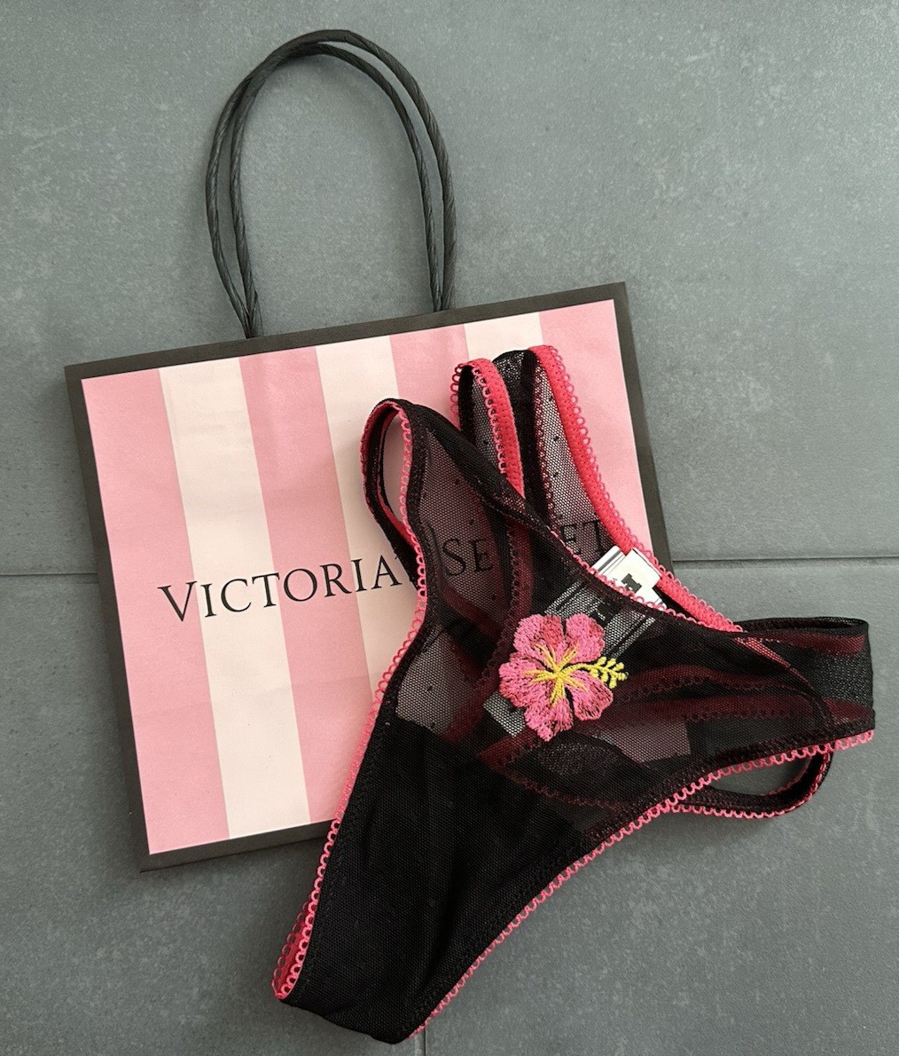 Victoria’s Secret PINK Wink Micro Thong Panty Hibiscus Flower Size L NEW