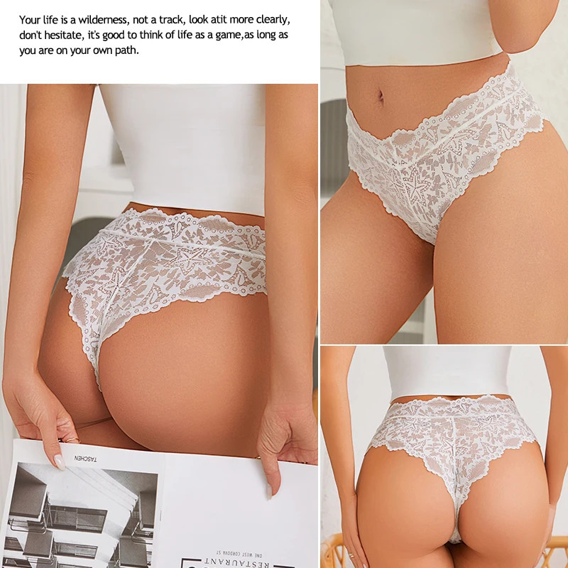 High Waist Lace Panties Plus Size Seamless Women Breathable Underwear 6 Pcs