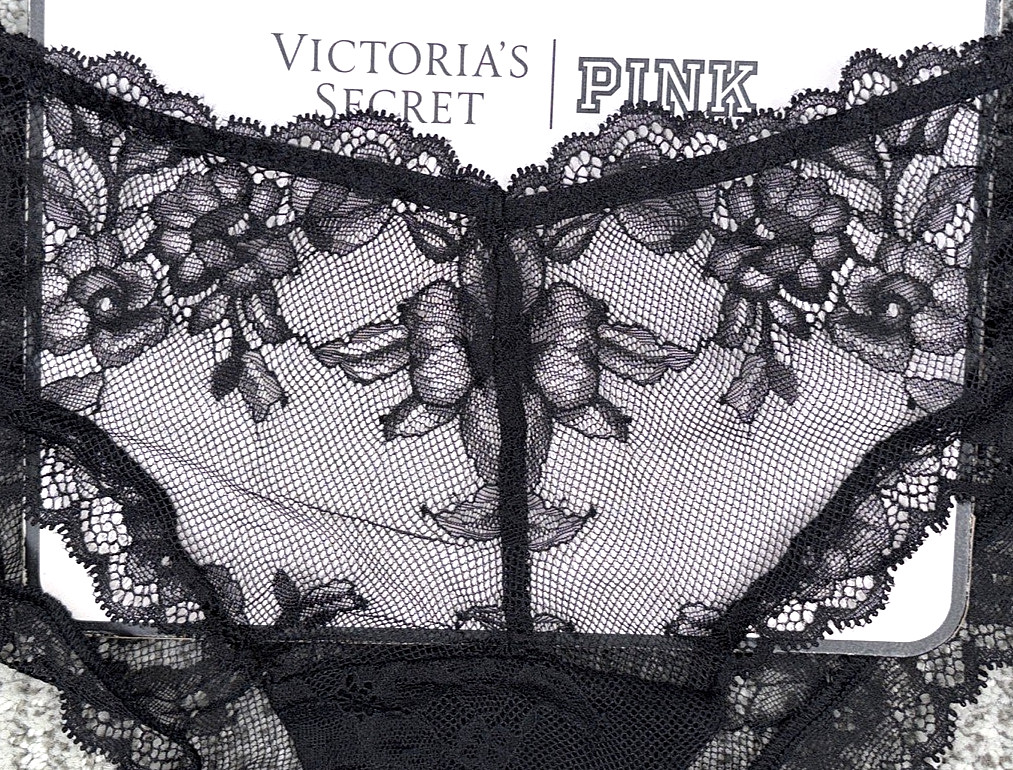 Victoria’s Secret Very Sexy NWT Medium Black Rose Lace Floral Cheeky Panty Sheer