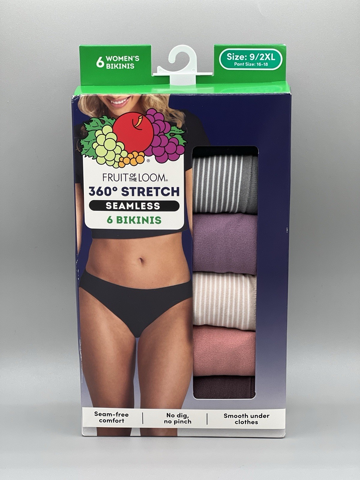6-Pack FRUIT OF THE LOOM Women’s 9/2XL Seamless Bikinis 360 Stretch • Stripes