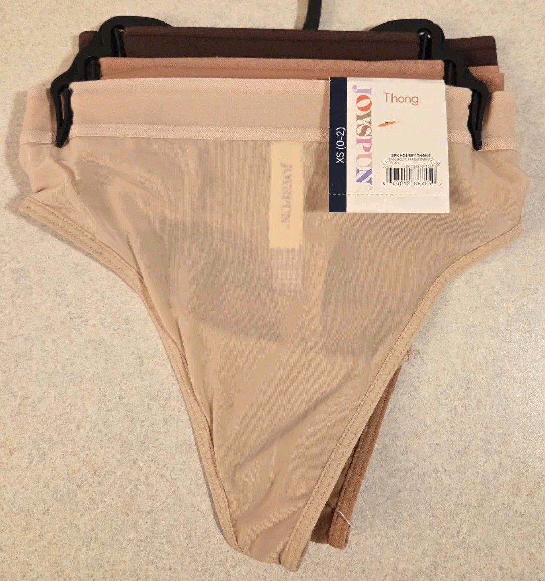 Joyspun Women’s XS 0-2 Hosiery Thong Panties 3-PACK Beige Tan Brown #10726