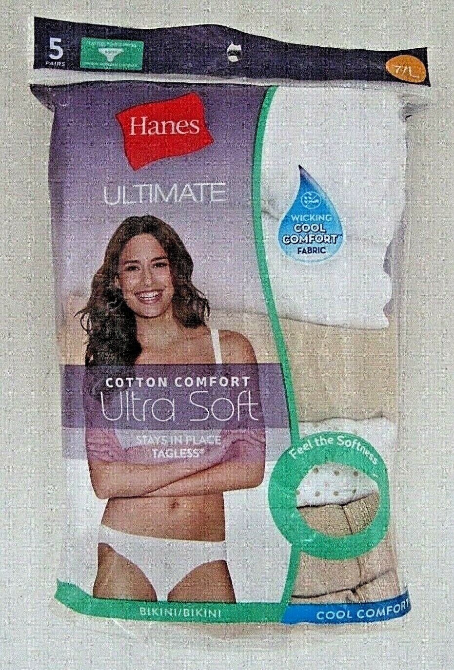 HANES Cool Comfort UltraSoft Bikini 42HUCC White / Beige 5 Pack SIZE 5, 7, 8