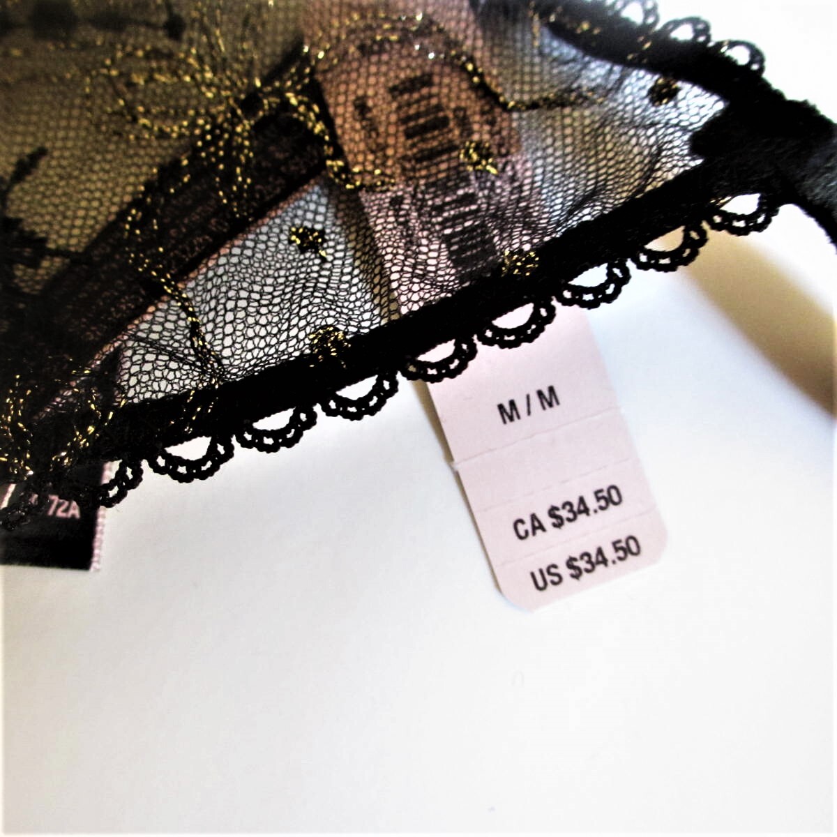 VICTORIA’S SECRET Very Sexy V-String Panty Size M Black Gold Embroidered $34