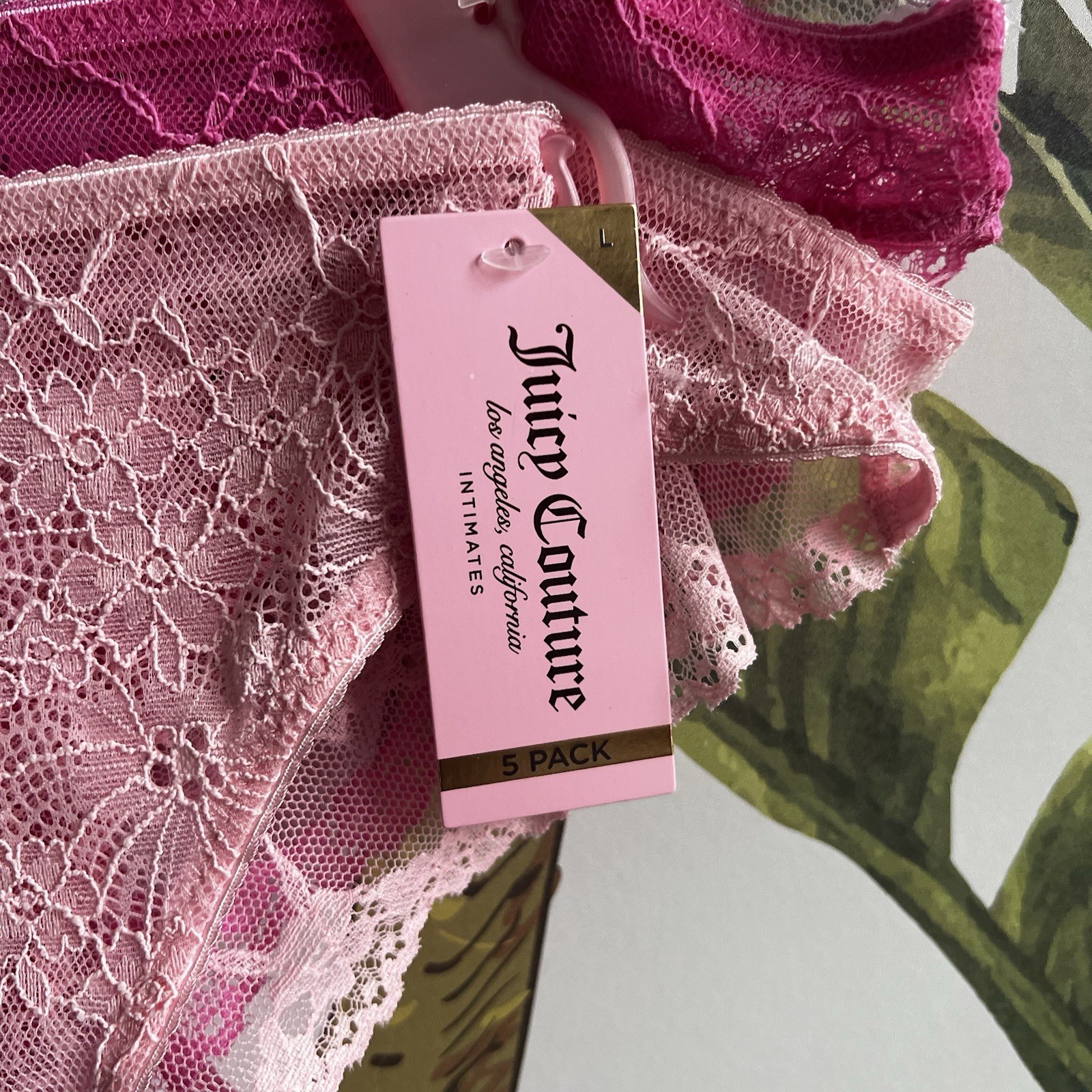 SiZE L – juicy couture 5 PACK INTIMATES Panty Color:Pink Peach Black White Brown