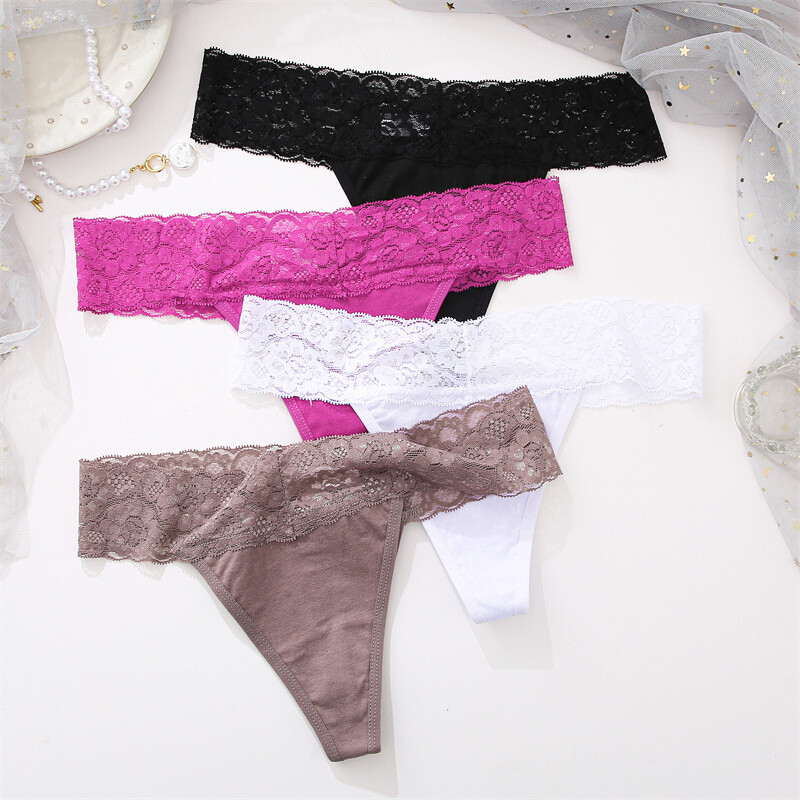 4PCS/LOT Sexy Womens Lace Low Waist Panties Thong G string Bikini Underwear Pack