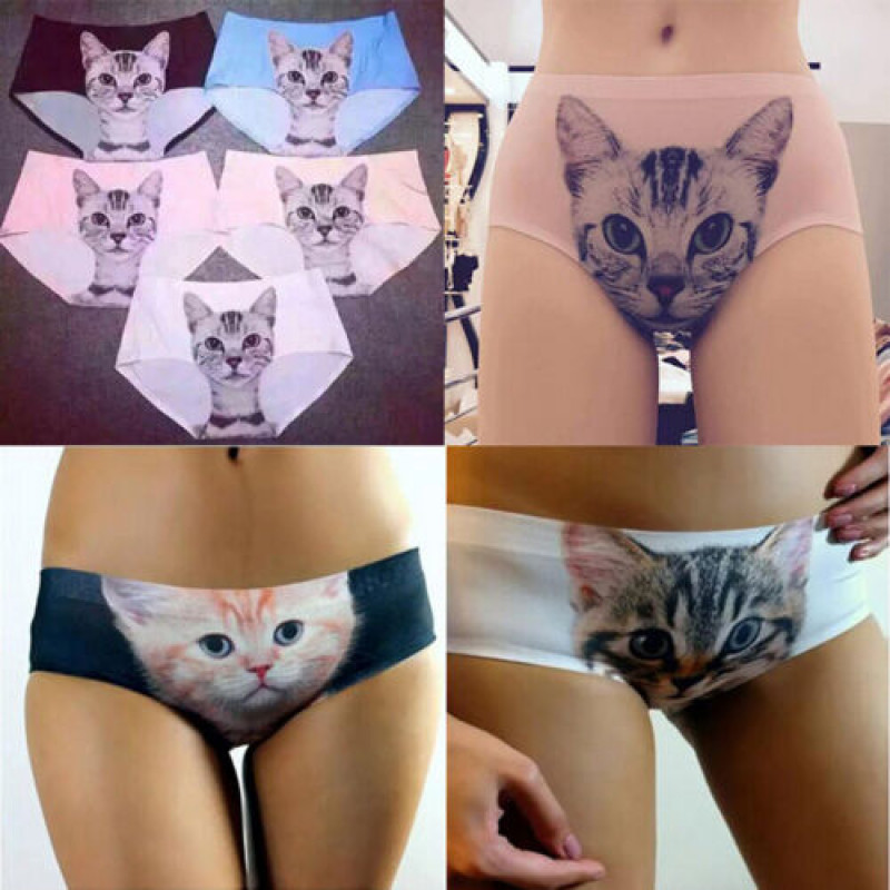 Funny Cartoon Pussycat Panties Briefs Anti Emptied Cat Meow Star Cat Pant KT-NN