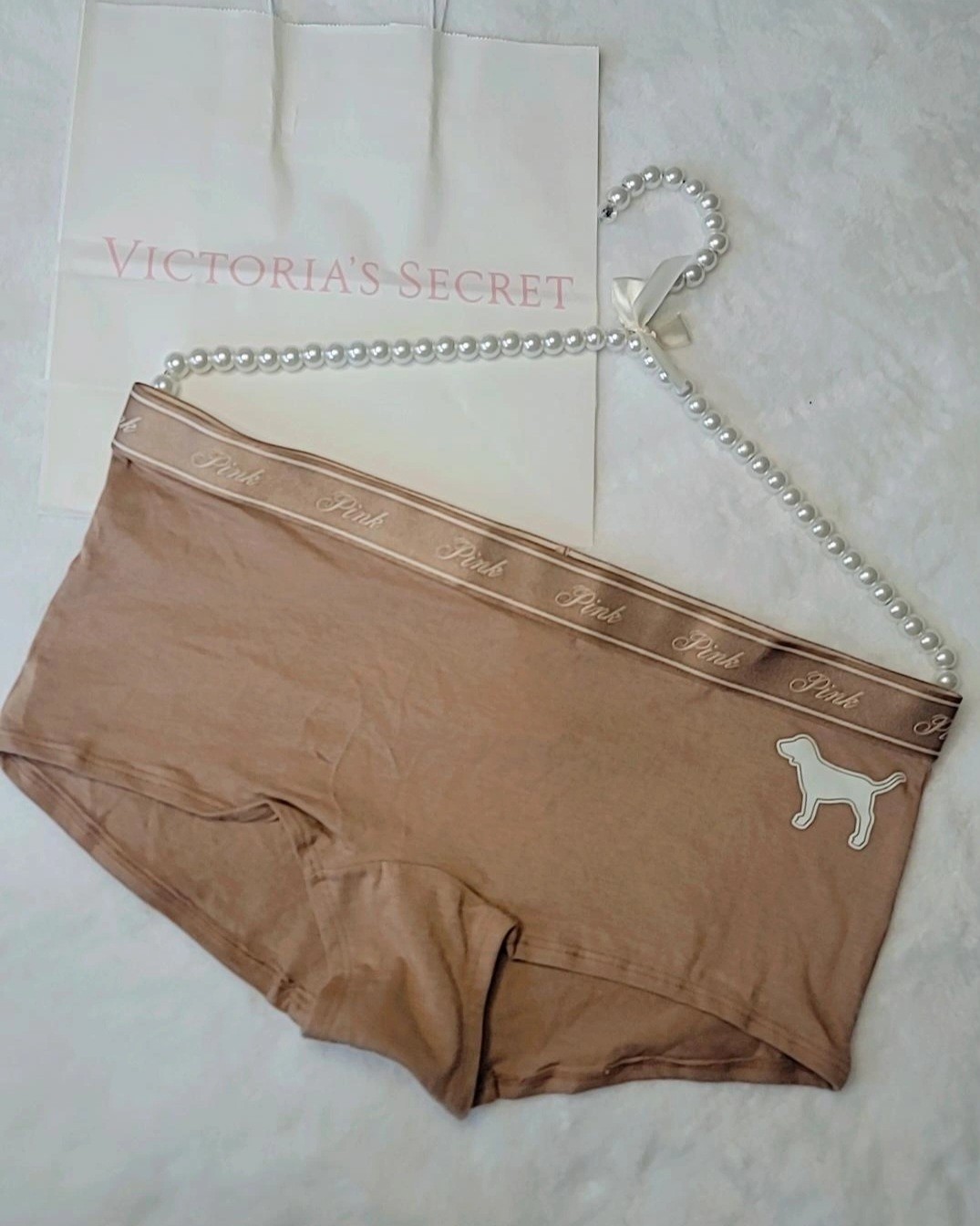 Victoria Secrets PINK Boyshort Pantie Logo Dog Size L NEW