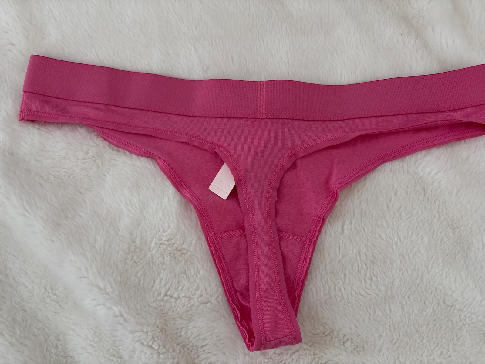 Victoria’s Secret Panties Thong Panty Pink Shine Patch Bling Logo Cotton Medium