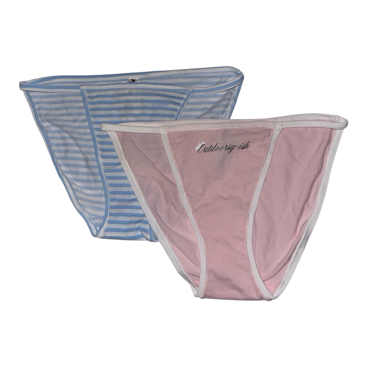 Victoria’s Secret PINK Bikini Panties Lot of 2 Pink Outdoorsy-ish/Blue Stripe M