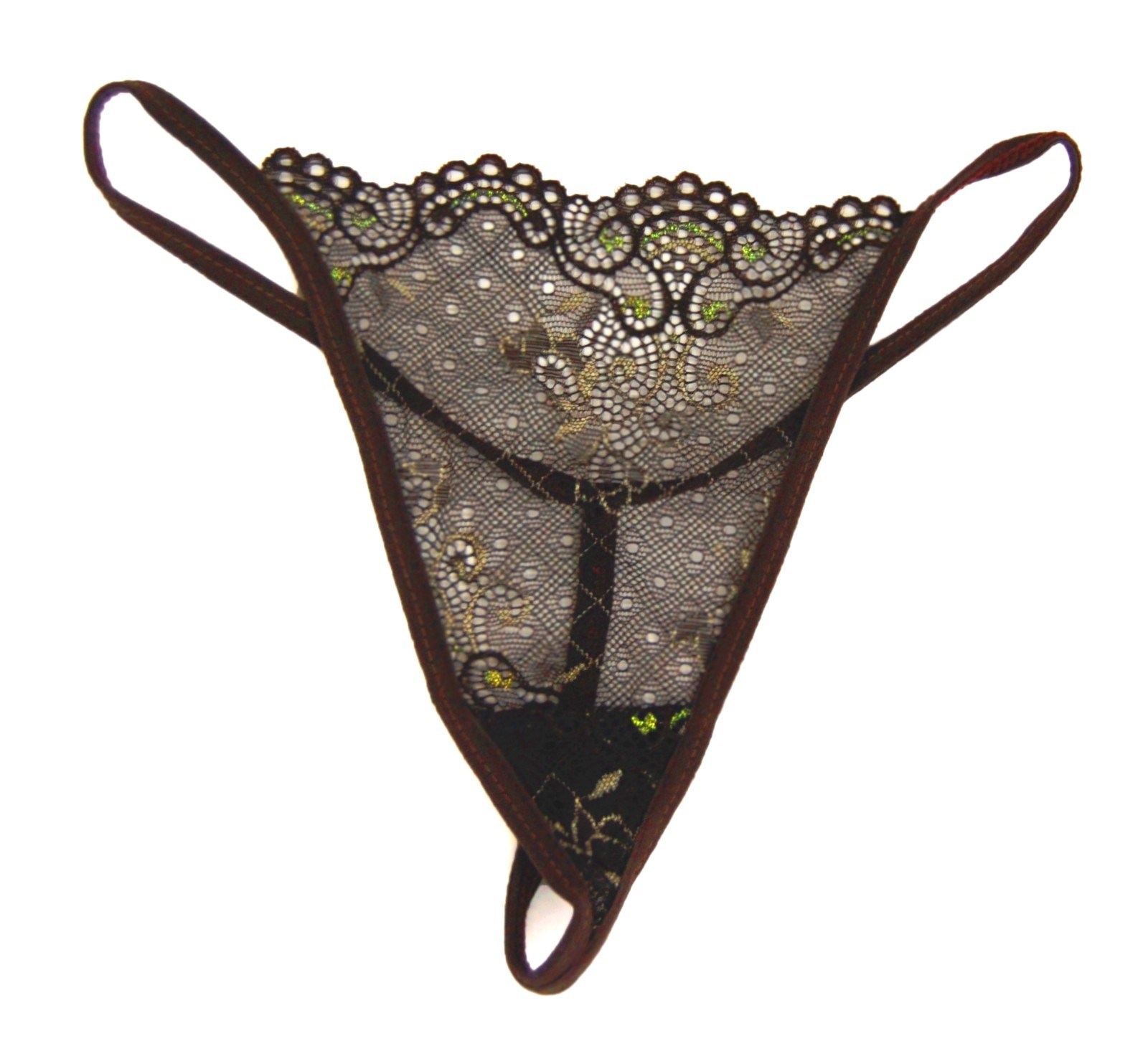 Brown Lace Sheer Floral Thong Panty G-String Tanga Lingerie Underwear OS S M