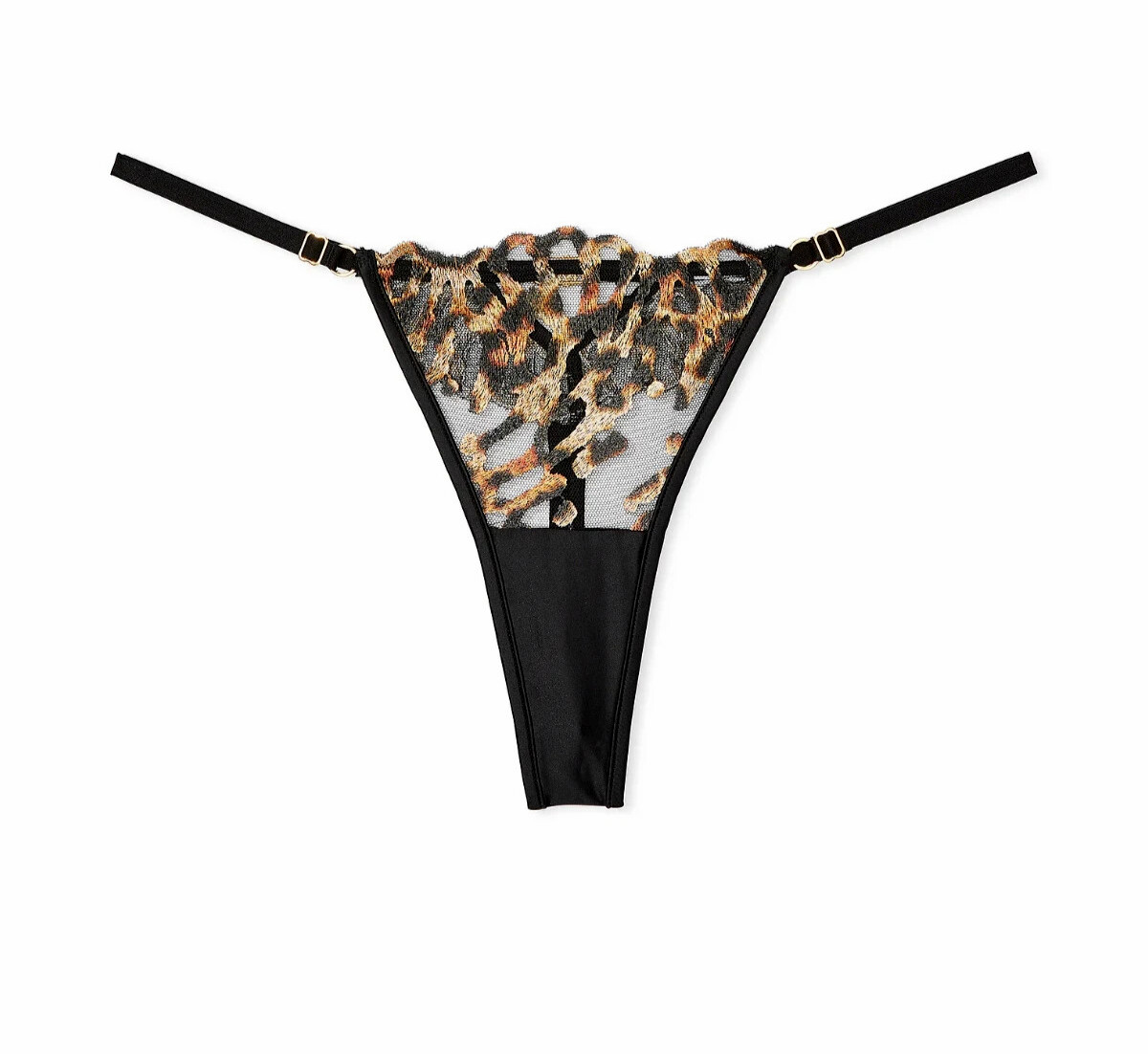 Victoria Secret SEXY THONG Cut Out Panty Panties Black Leopard Mesh Satin NWT M