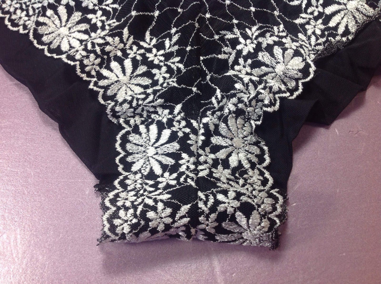 Women Panties,bikinis ILUSION Size S. Black Floral W/gauze Fishnet Decoration