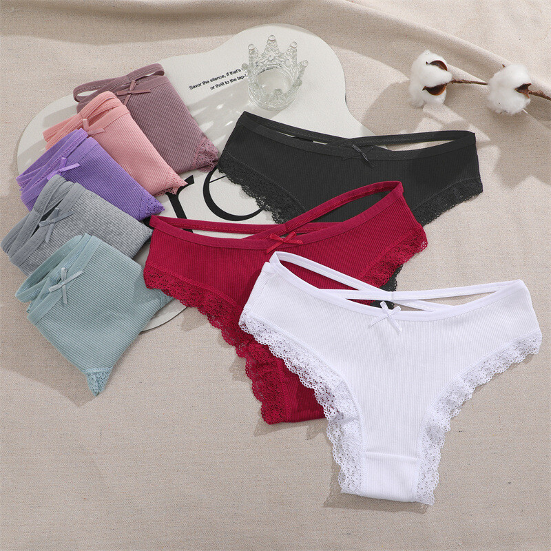 5PCS/LOT Sexy Womens Cotton Panties Brief Lace Trim Underwear Lingerie Underwear