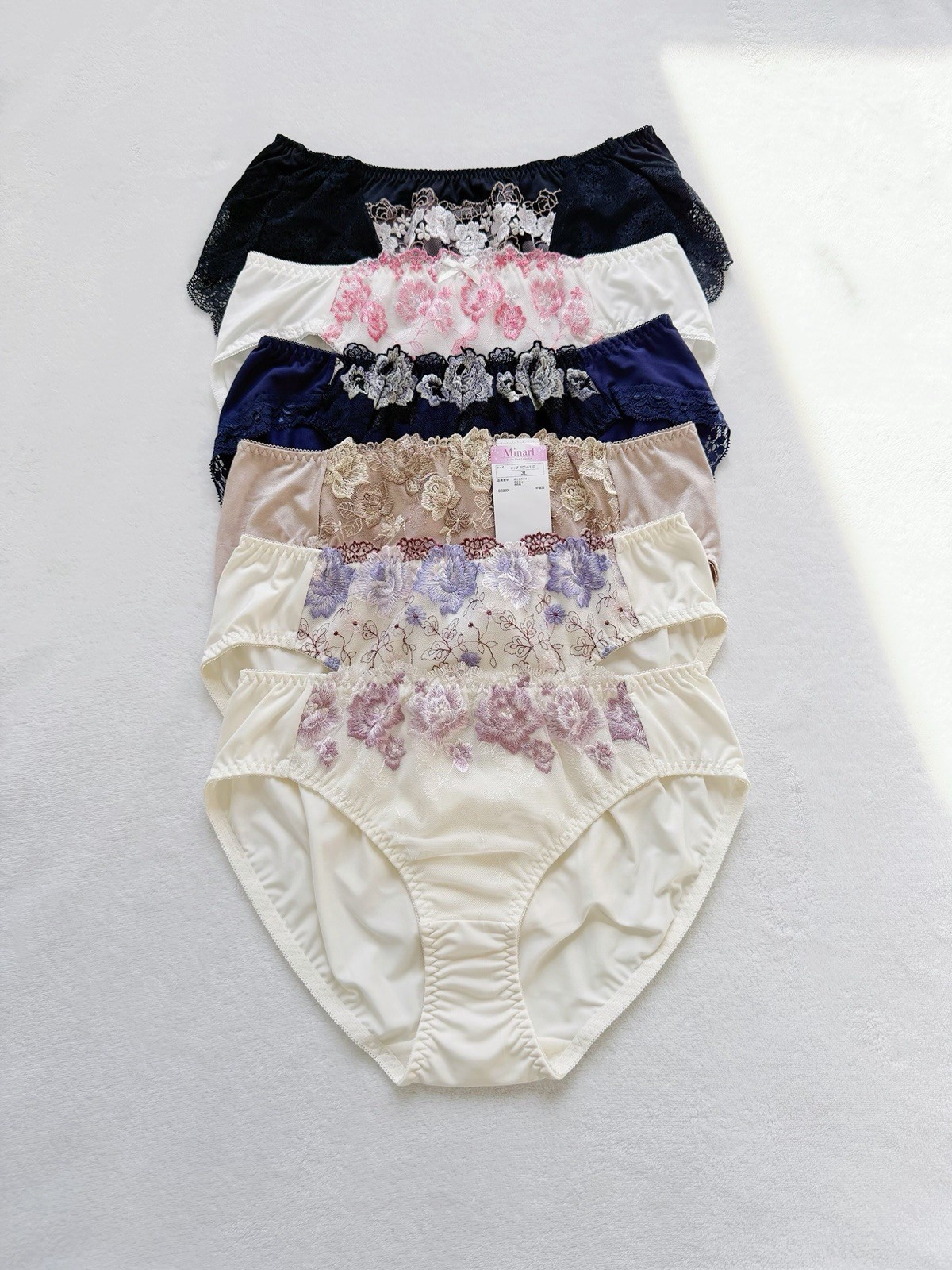 Set Of 6！US-M, L/JP-3L Japanese VTG Style Classic Floral Embroidery Nylon Panty