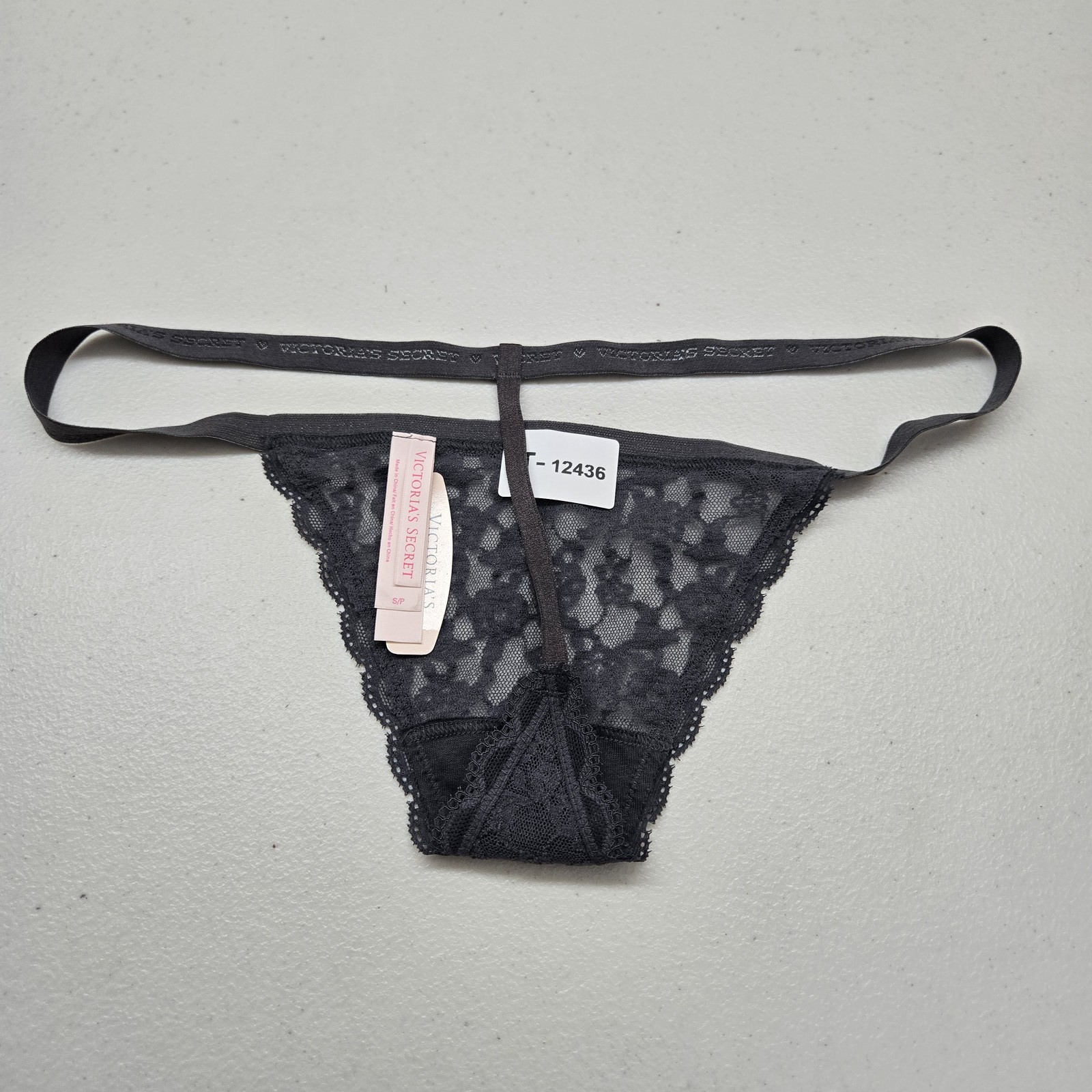 Victoria’s Secret Women Panty S/P Gray Floral V String Lace Logo NWT