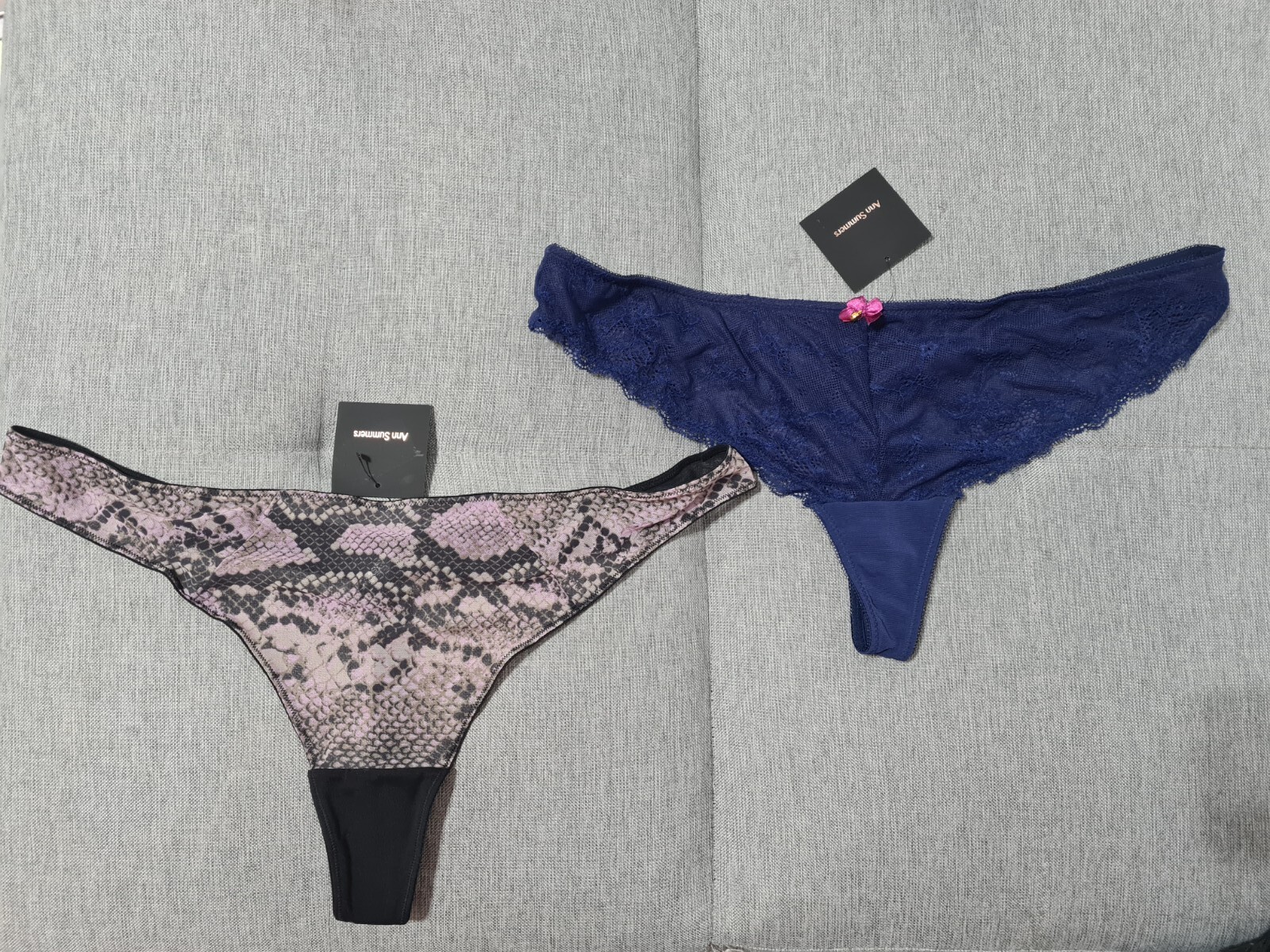 2 x Ann Summers blue black animal print Lace strings Thong Underwear Size 18