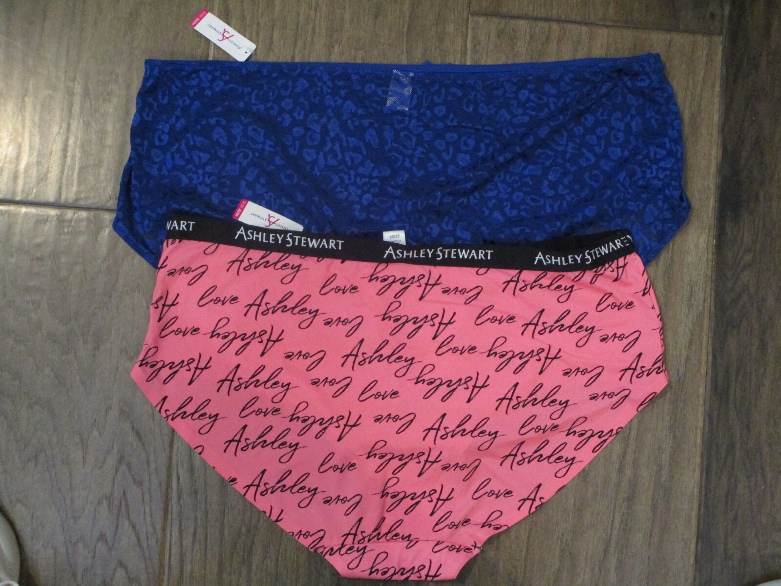 ASHLEY STEWART 2-PACK BLUE MESH + CORAL “ASHLEY LOVE” BRIEF PANTIES SIZE 22/24