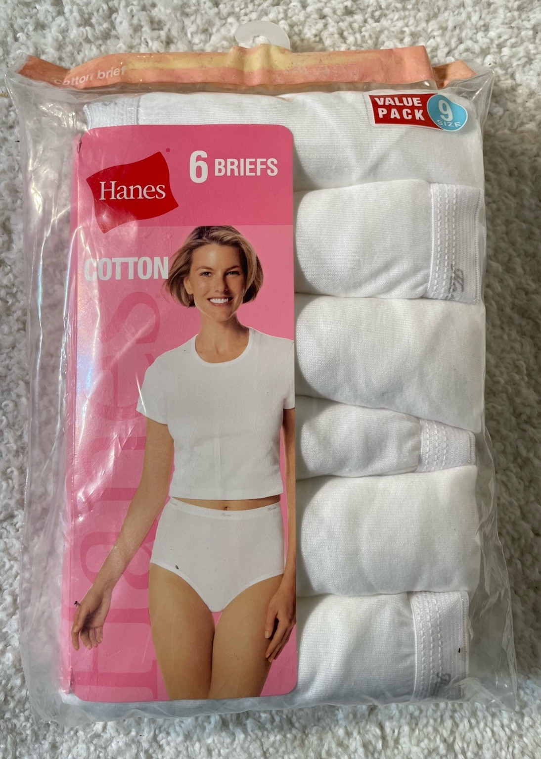 VTG HANES WOMENS 6 PK TAGLESS COTTON BRIEFS UNDERWEAR NO RIDE UP WHITE SZ 9 NEW