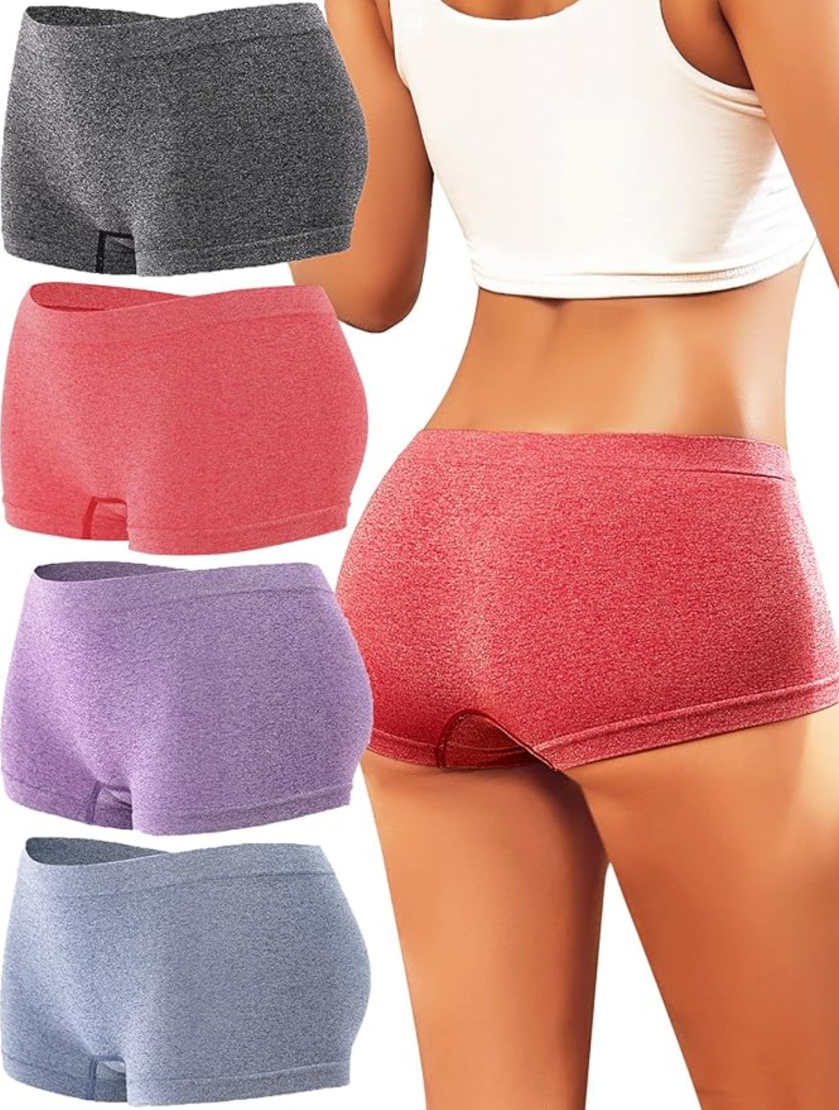 Women’s Seamless Boyshort Panties Boxer Briefs Full Coverage Stretch 4 Pack