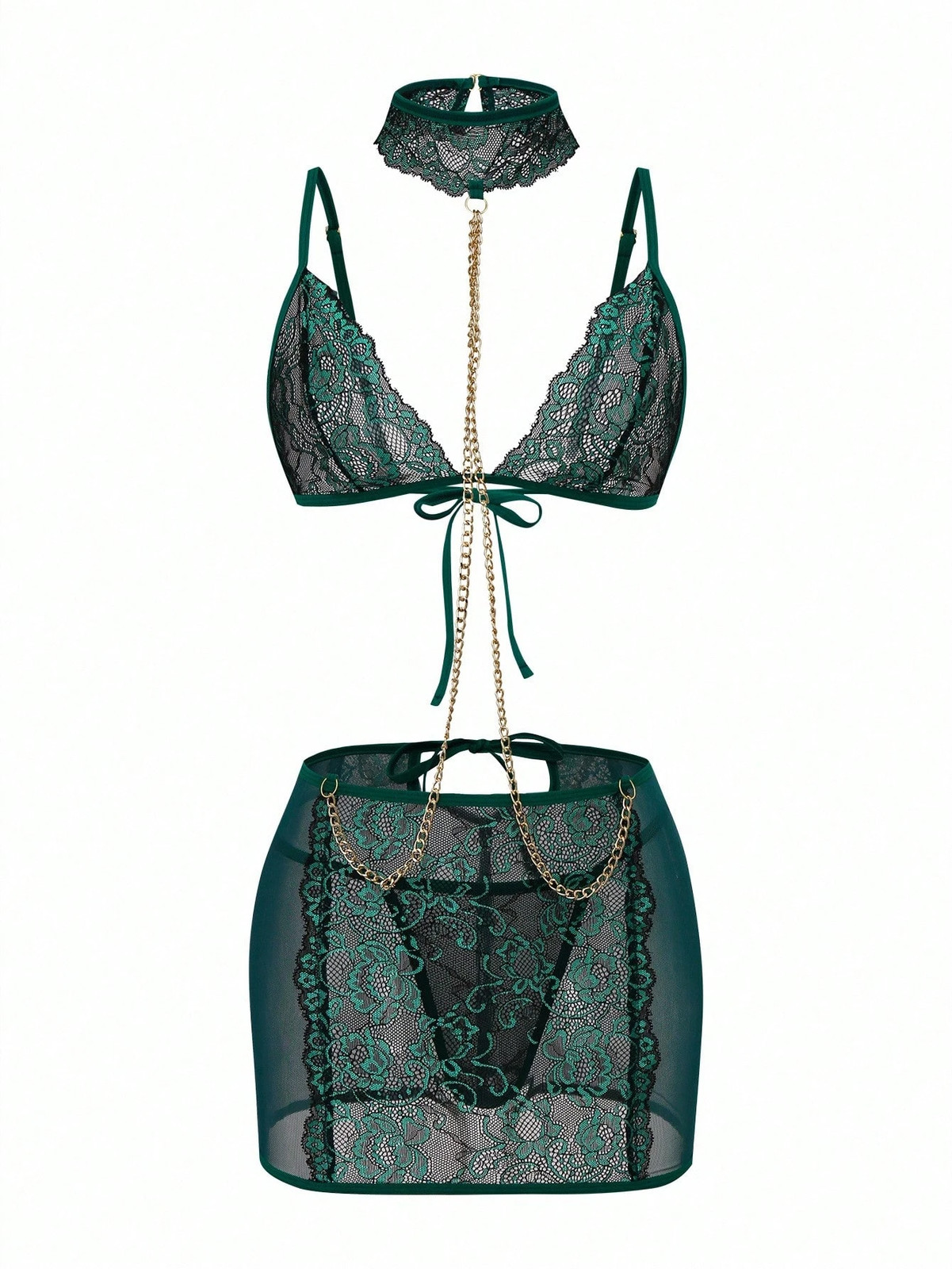 3 Piece/Set Sexy Lace Necklaces Details Lingerie Set with Wireless Cheap24