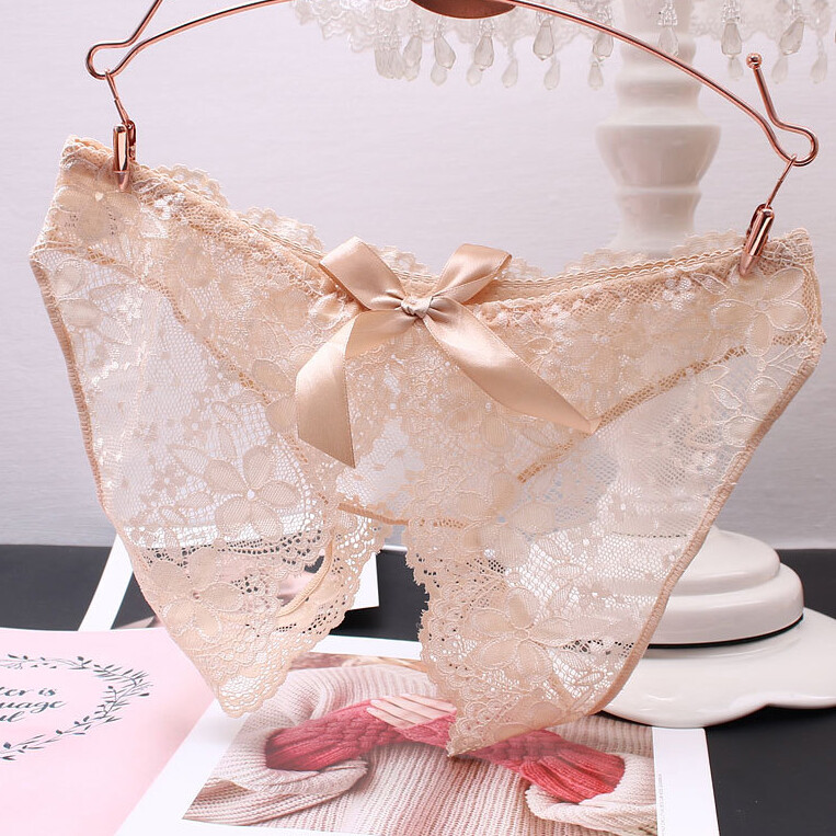 Sexy Women’s See Through Cheeky Panties Thongs Crotchles Lace Briefs Intimates