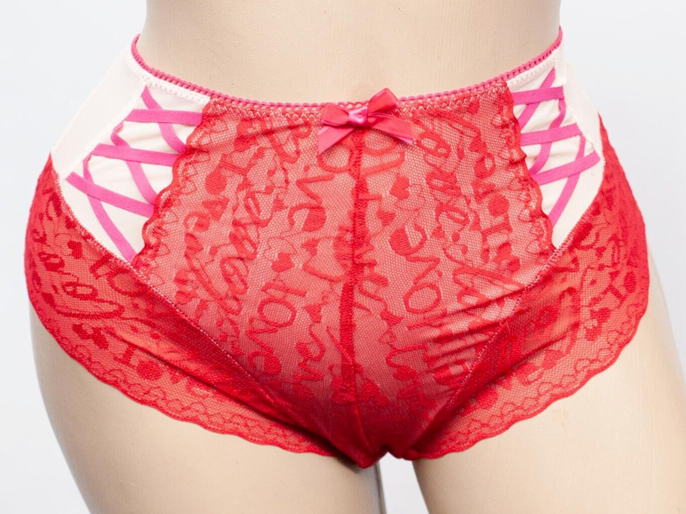 M&S RED LACE MIXED HIGH WAIST BRIEFS M – UK12 BRAZILIAN HIGH WAISTED RED LACE