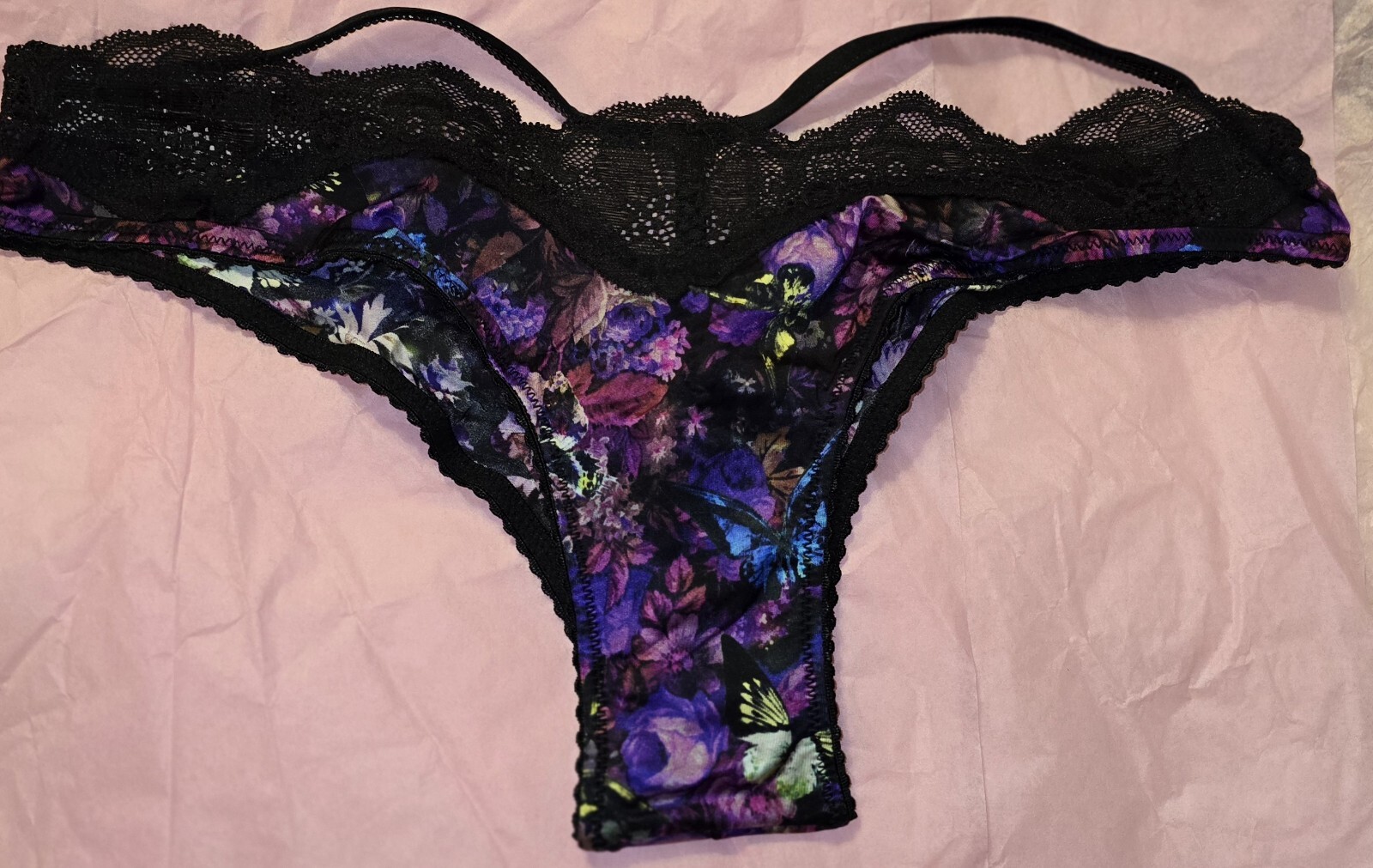 Victoria’s Secret Small Butterfly Black Strap Bling Brazilian Panties Panty