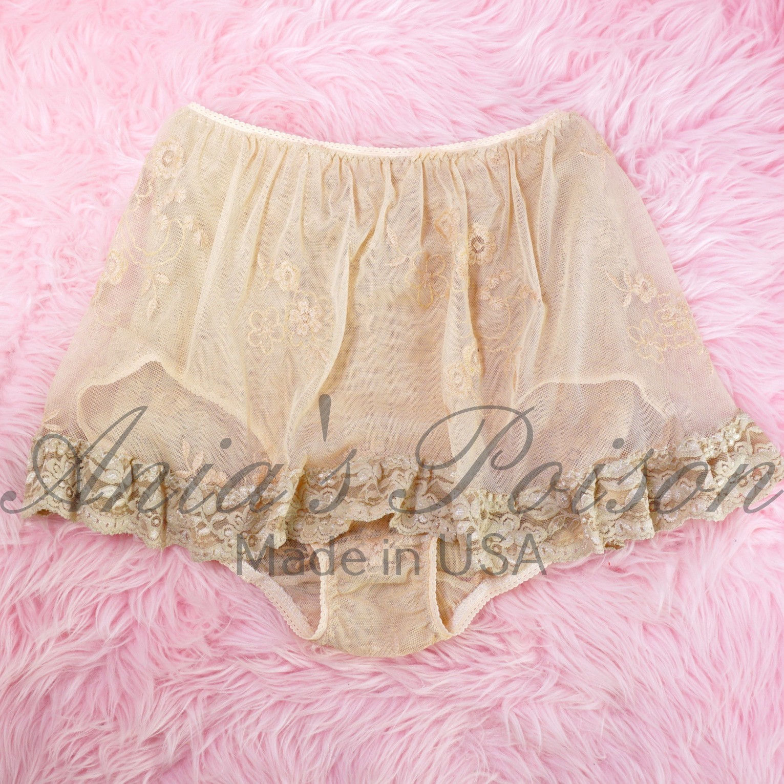 Limited Custom Made Brief All lace 50s style Cream beige Skirted slip Panties