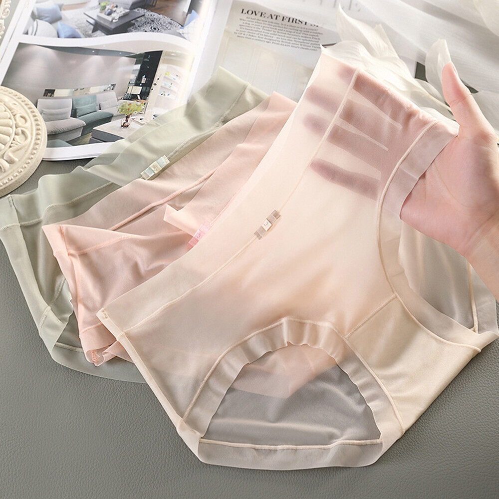 3 Pack Women’s Ice Silk Seamless Panties Briefs Underwear Knickers Underpants