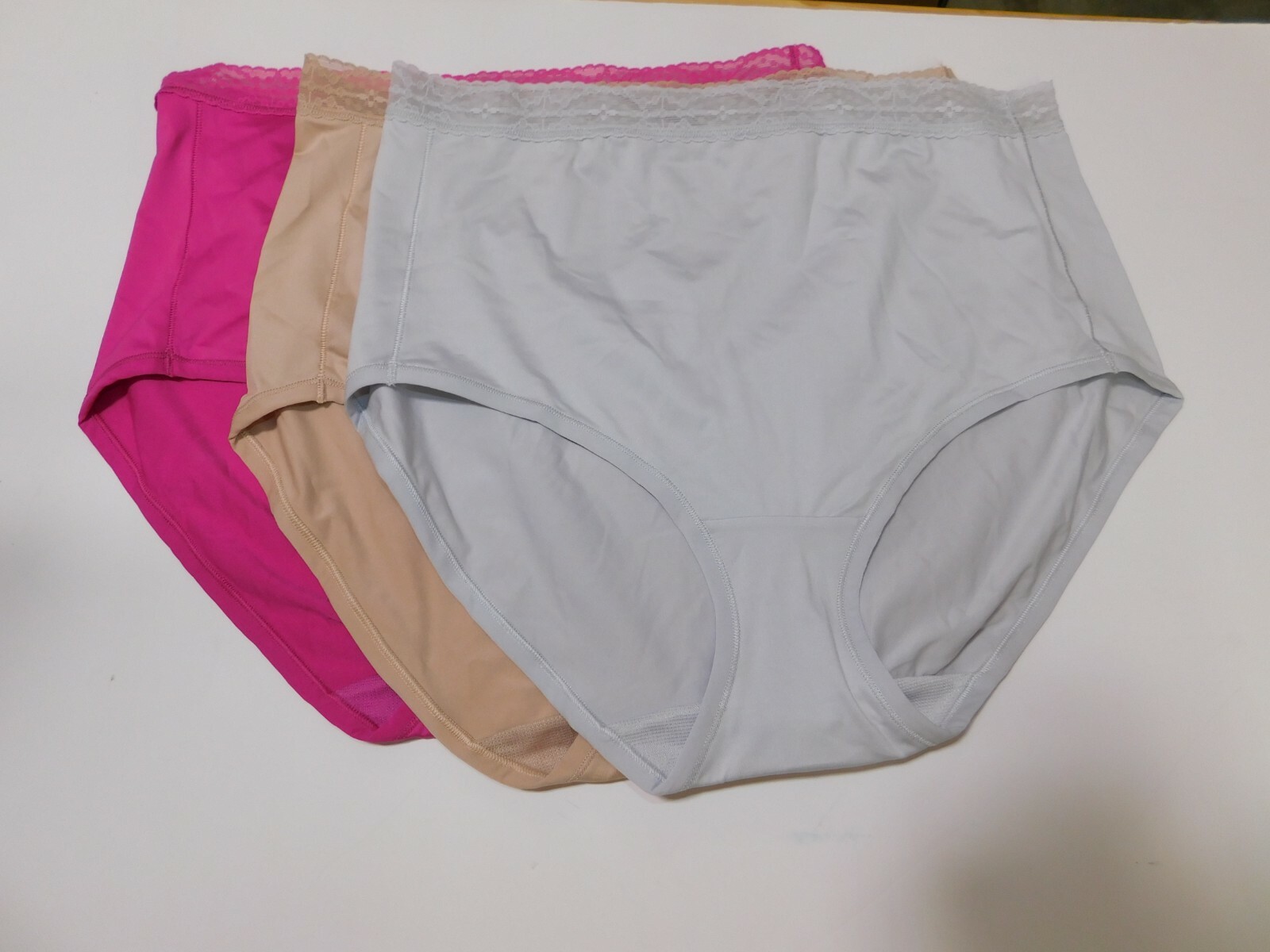 Breezies S/3 Nylon Microfiber Brief Panties w/Lace-Pink/White/Nude-Large-A308346