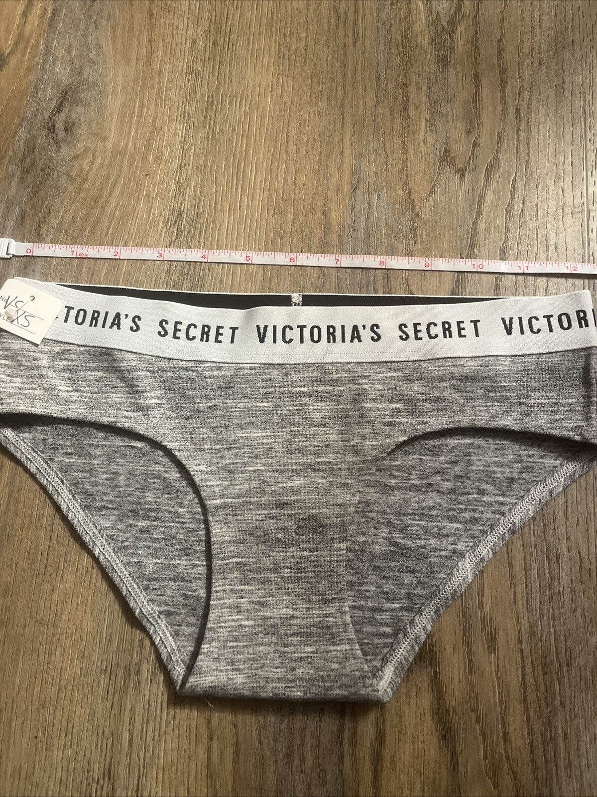 NWOT Victoria Secret Thick Logo Gray Cotton Bikini Brief X-Small RN54867 CA23226