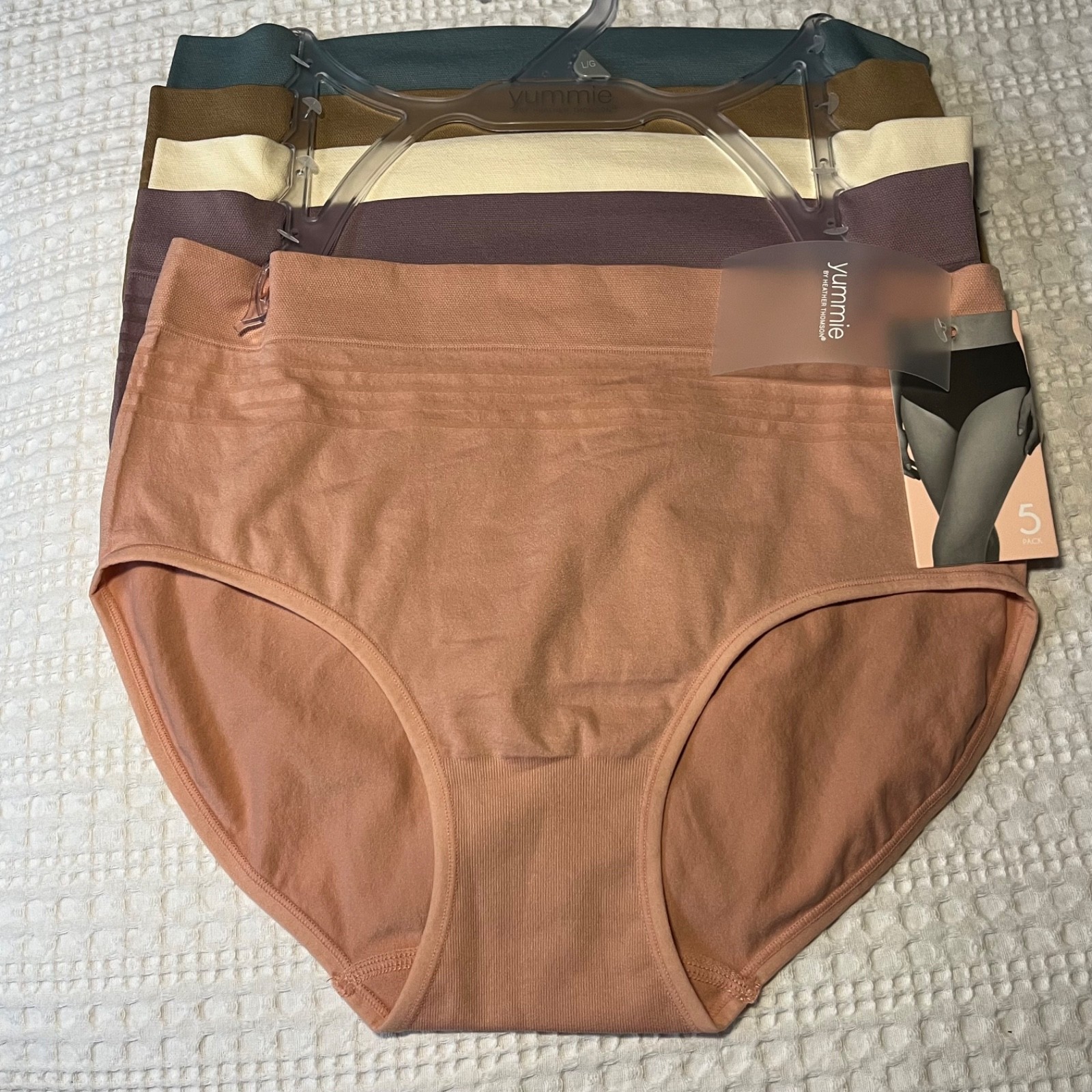 NWT Yummie 5pk Shadow Stripe Seamless Briefs Panties Blue Nude Peach Ivory PinkL