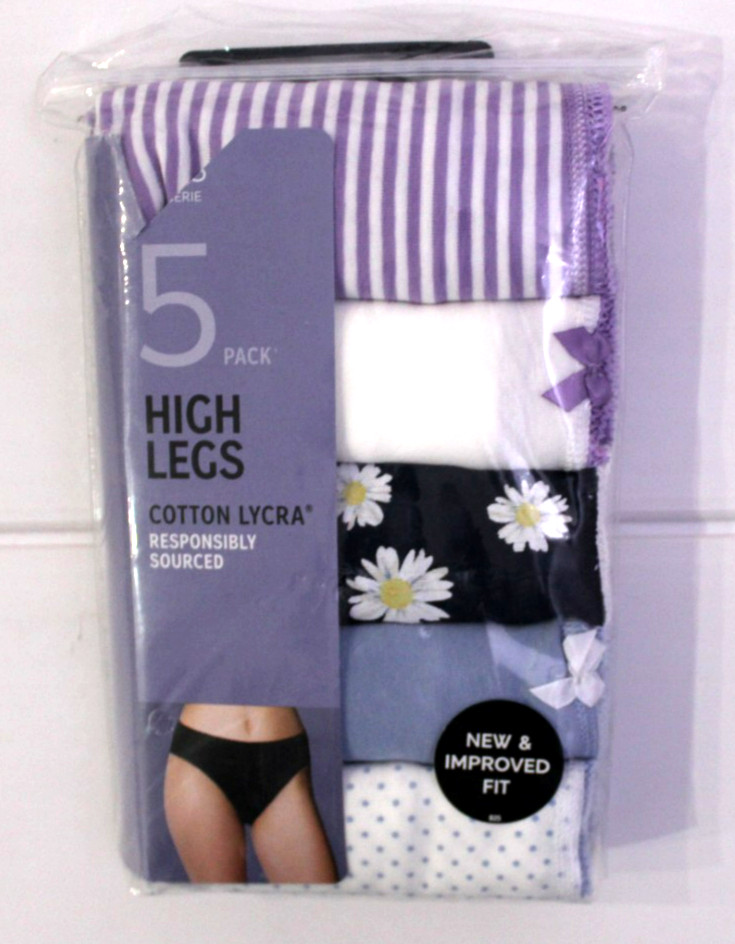 Ex M & S Ladies 5 Pack Cotton Lycra High Legs Briefs Knickers ~ Sizes 8 to 20 ~