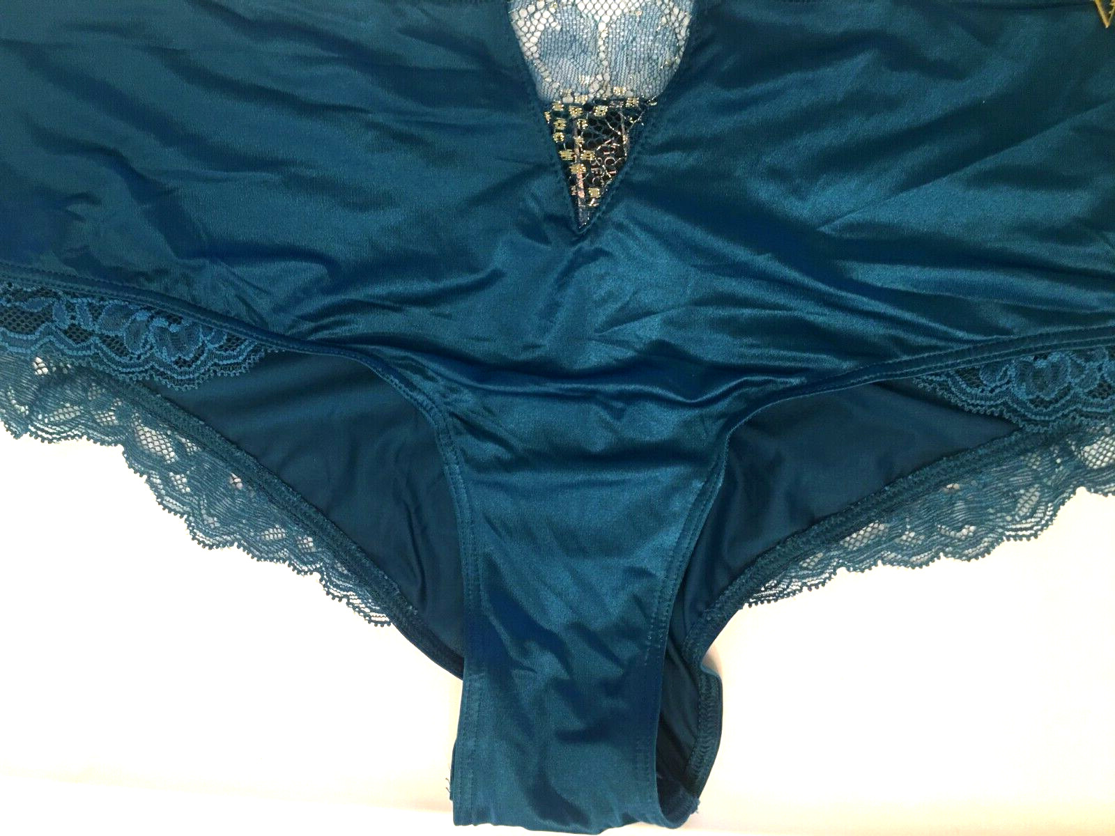 Victoria’s Secret Sapphire Blue Micro Shimmer Lace Inset Cheeky Panty Size L NWT
