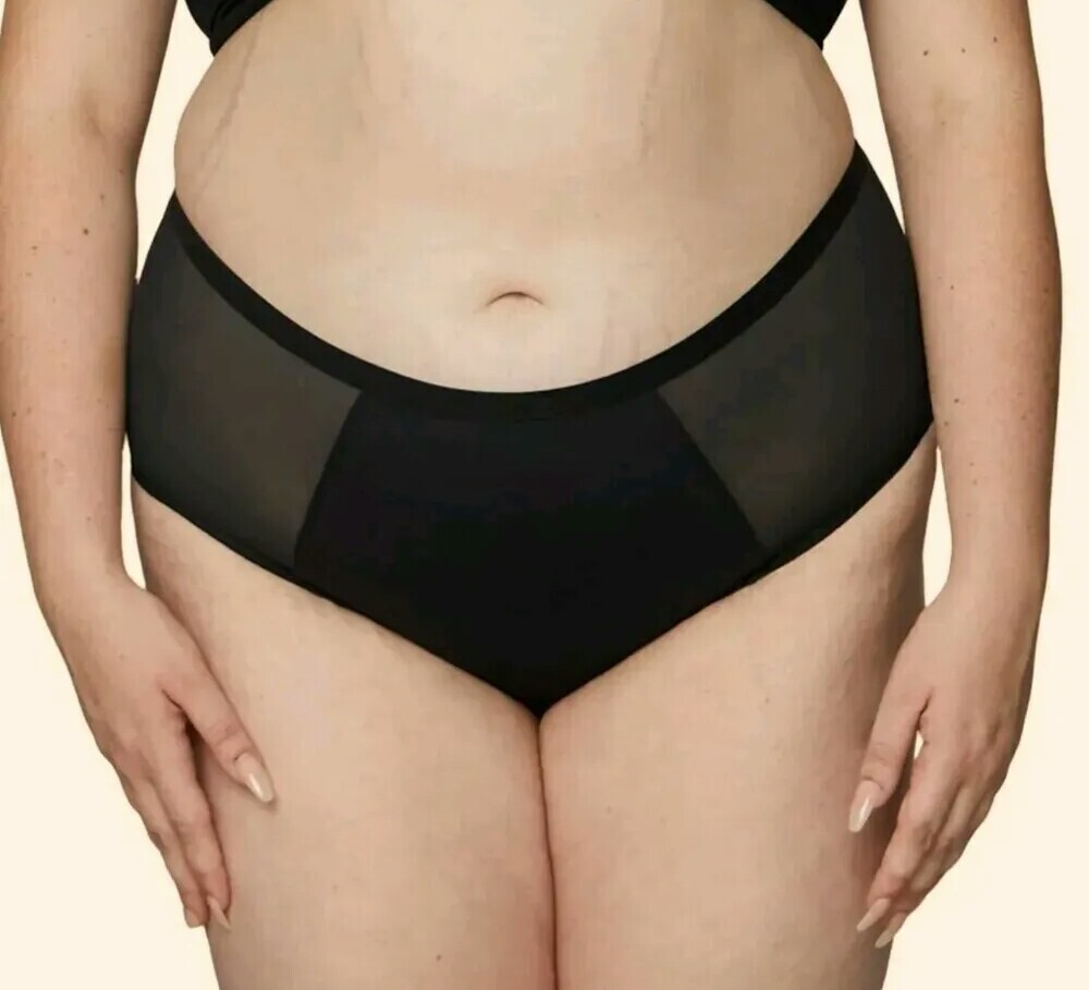 THINX Hi-Waist Heavy Period Underwear with Mesh Panels, Black Size XL